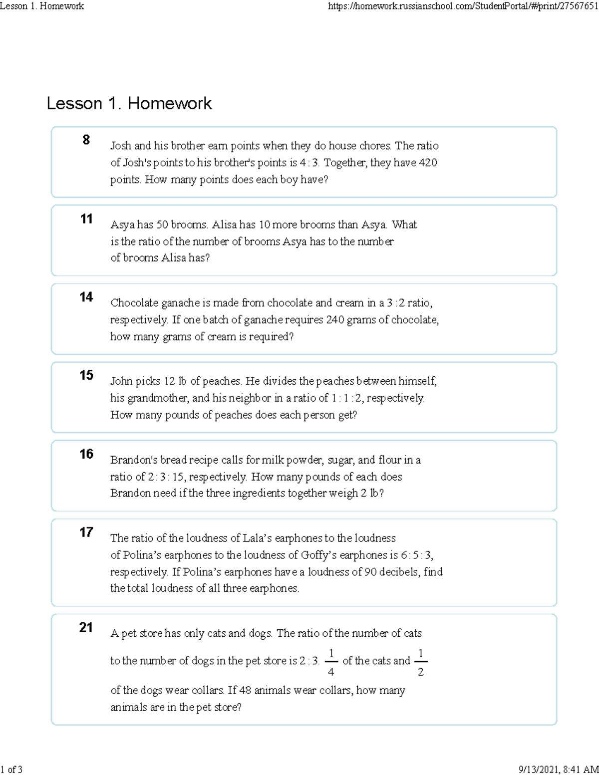 Lesson 1: Homework 1 - Ratios and Problem Solving - Studocu