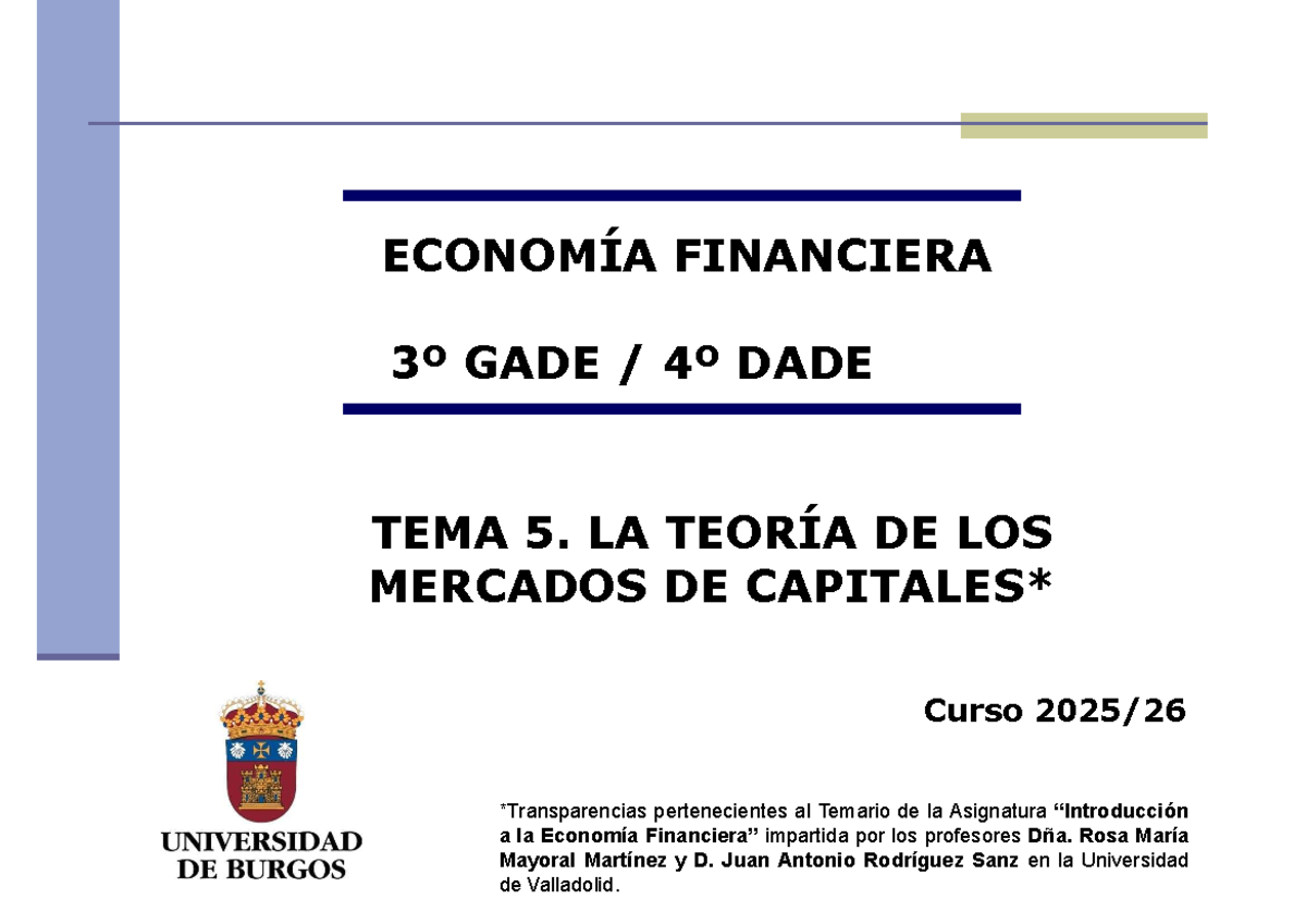 Teoría del Mercado de Capitales - ECONOMÍA FINANCIERA 3º GADE - Document Preview