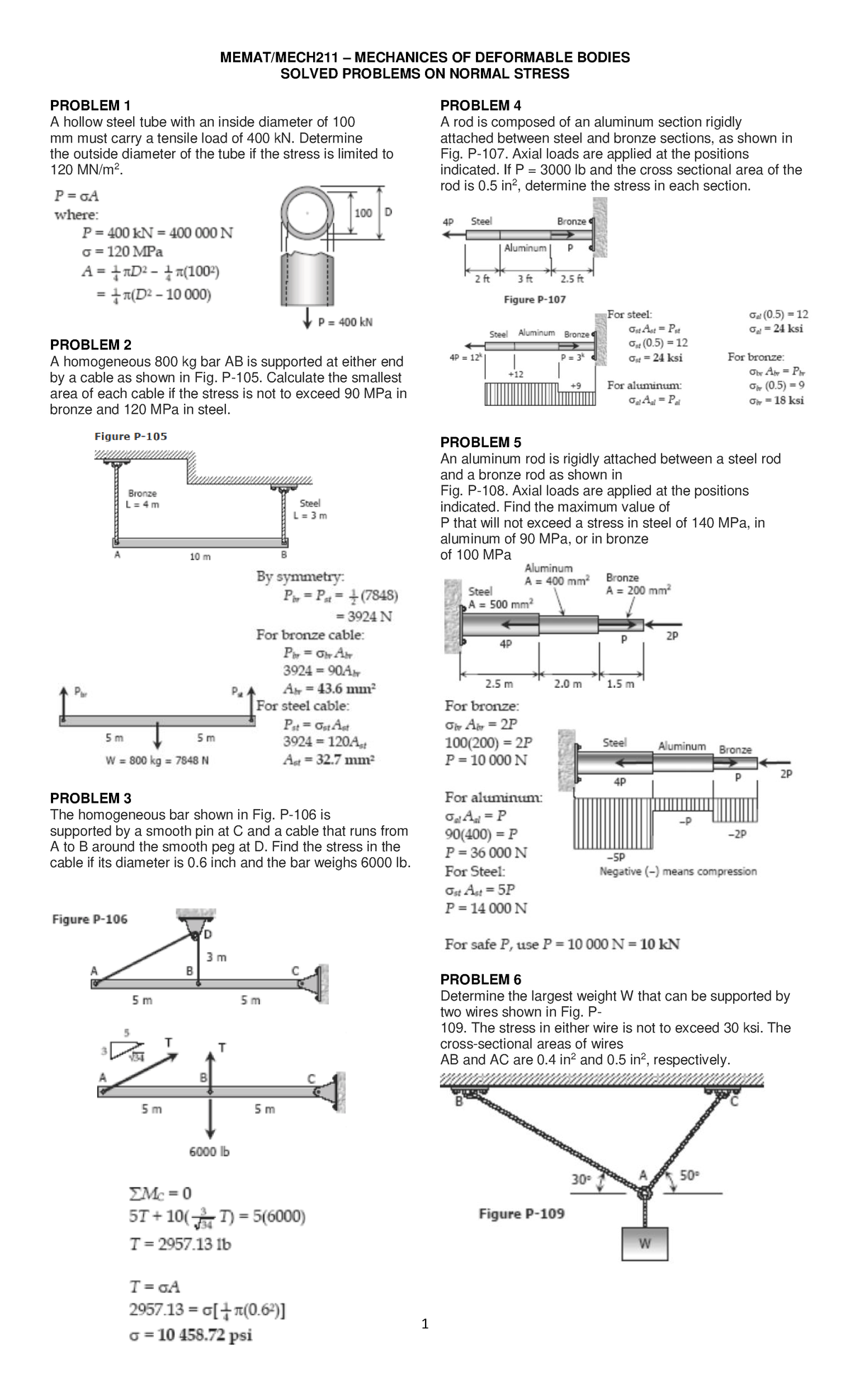 Solved Problems on Normal Stress for MEMAT/MECH211 Class - Studocu