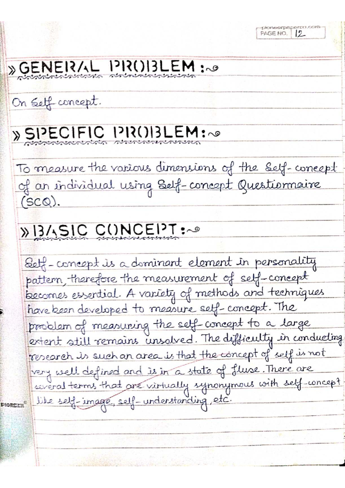 Self Concept Questionnaire (SCQ) Analysis and Interpretation Report ...