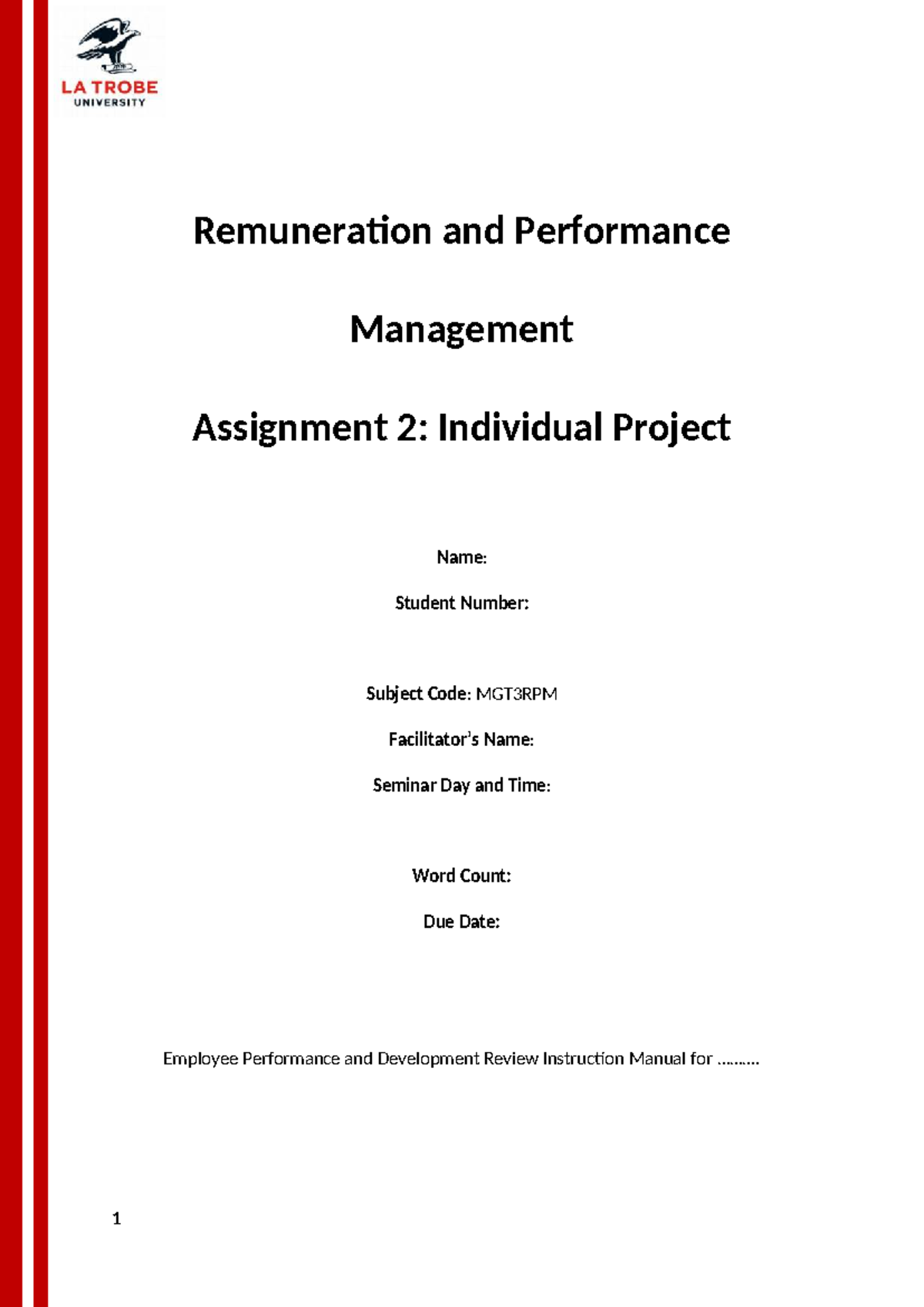 Employee performance management assignment MGT3RPM: Individual project ...
