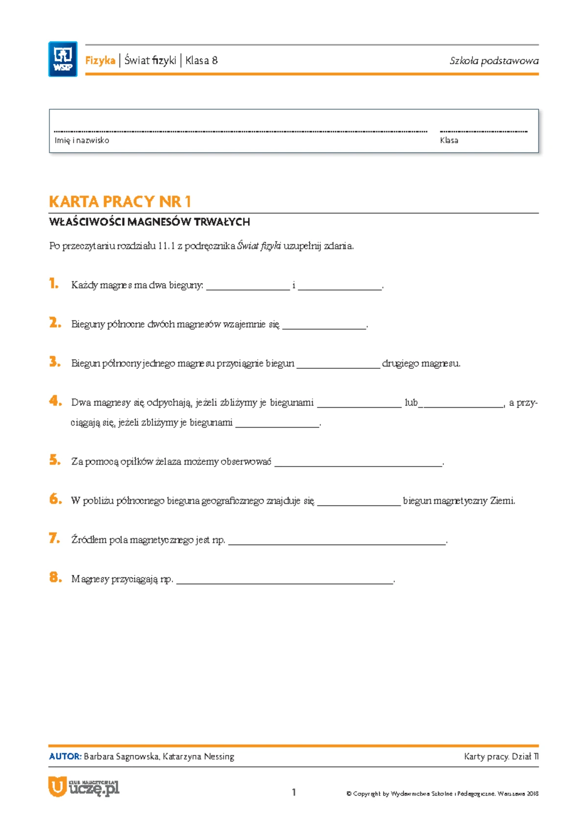 Sprawdzian Z Fizyki Nr 21 Zjawiska Magnetyczne www.studocu.com