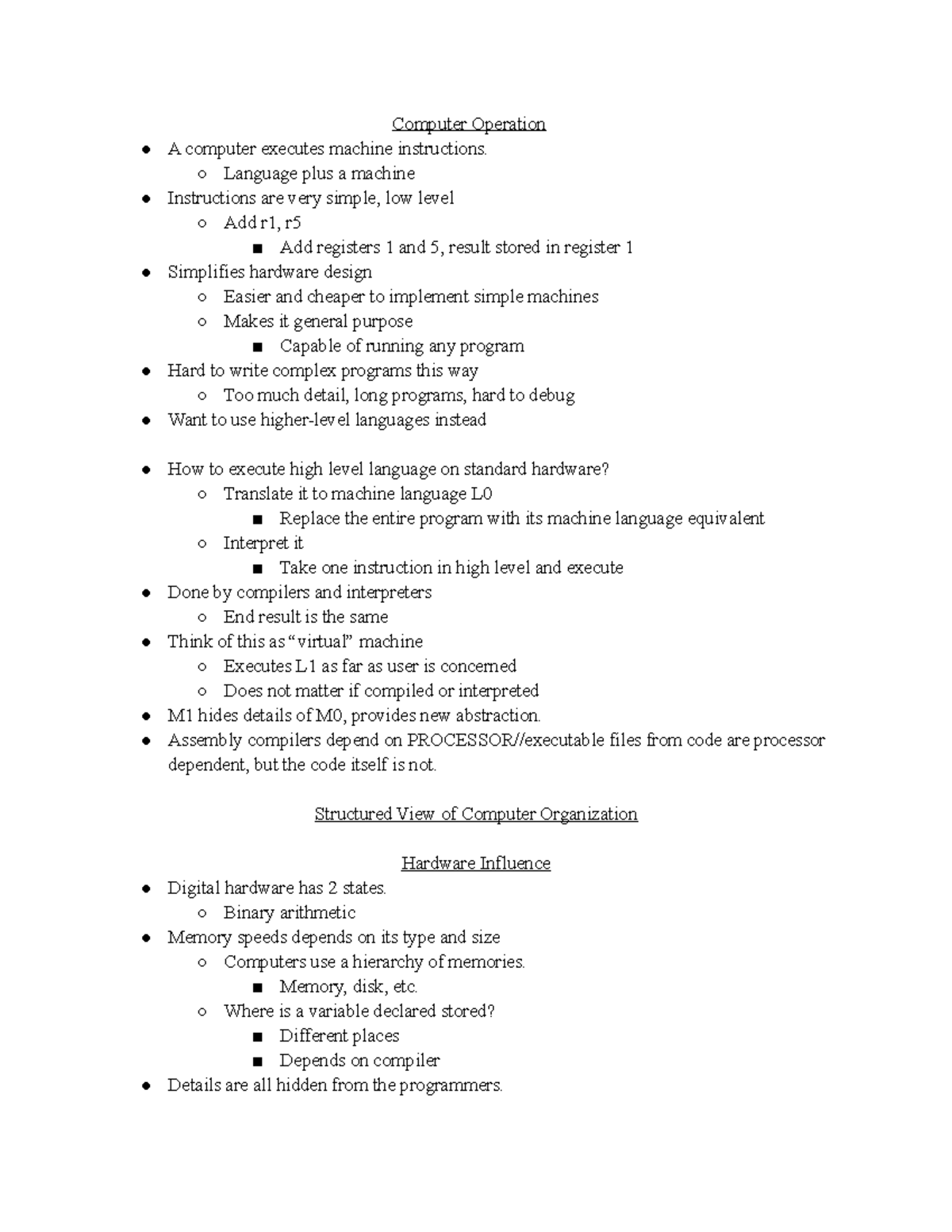 ICS51 - Lecture Notes Week 1: Computer Operation & Organization - Studocu