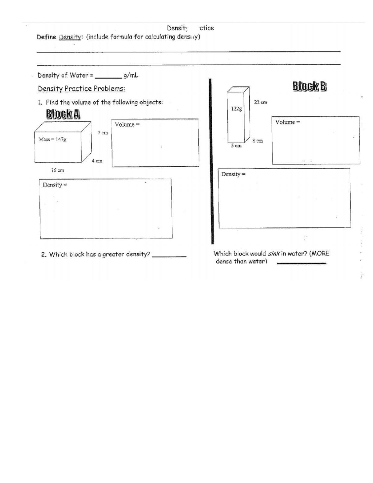Density Practice Problems: Understanding Density Concepts - Studocu
