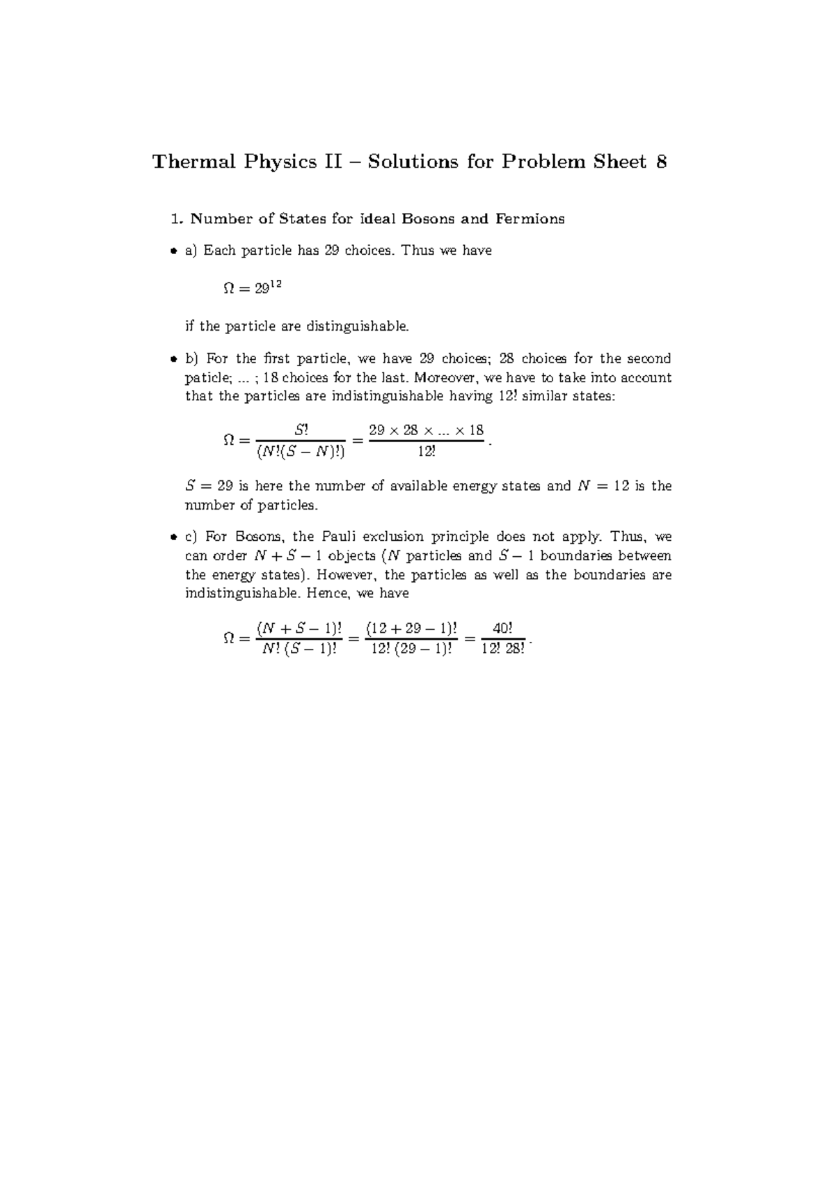 PX265 2012-2013 Problem Sheet 8 - Solutions - Thermal Physics II ...