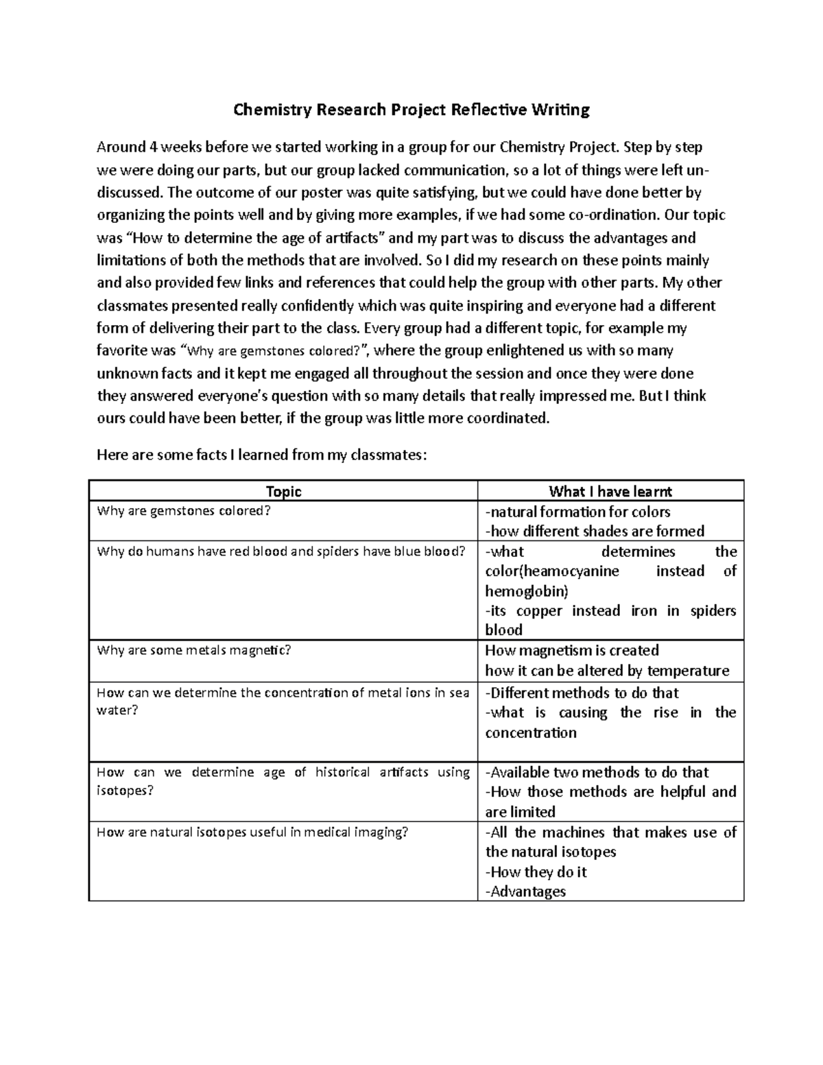 MUFY Chem Research Project Reflection: Team Coordination Insights - Studocu