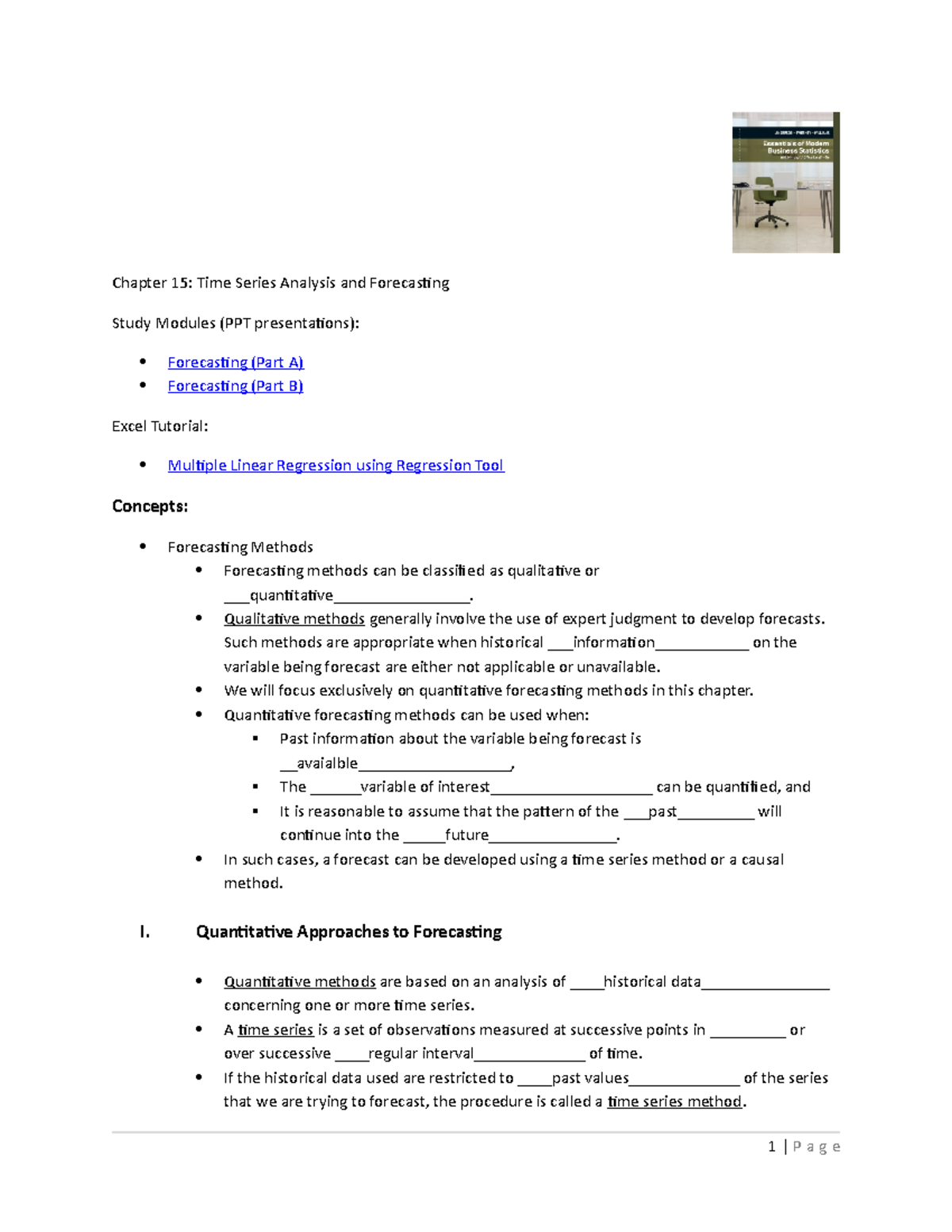 Ch15 Time Series Analysis & Forecasting Techniques Overview - Studocu