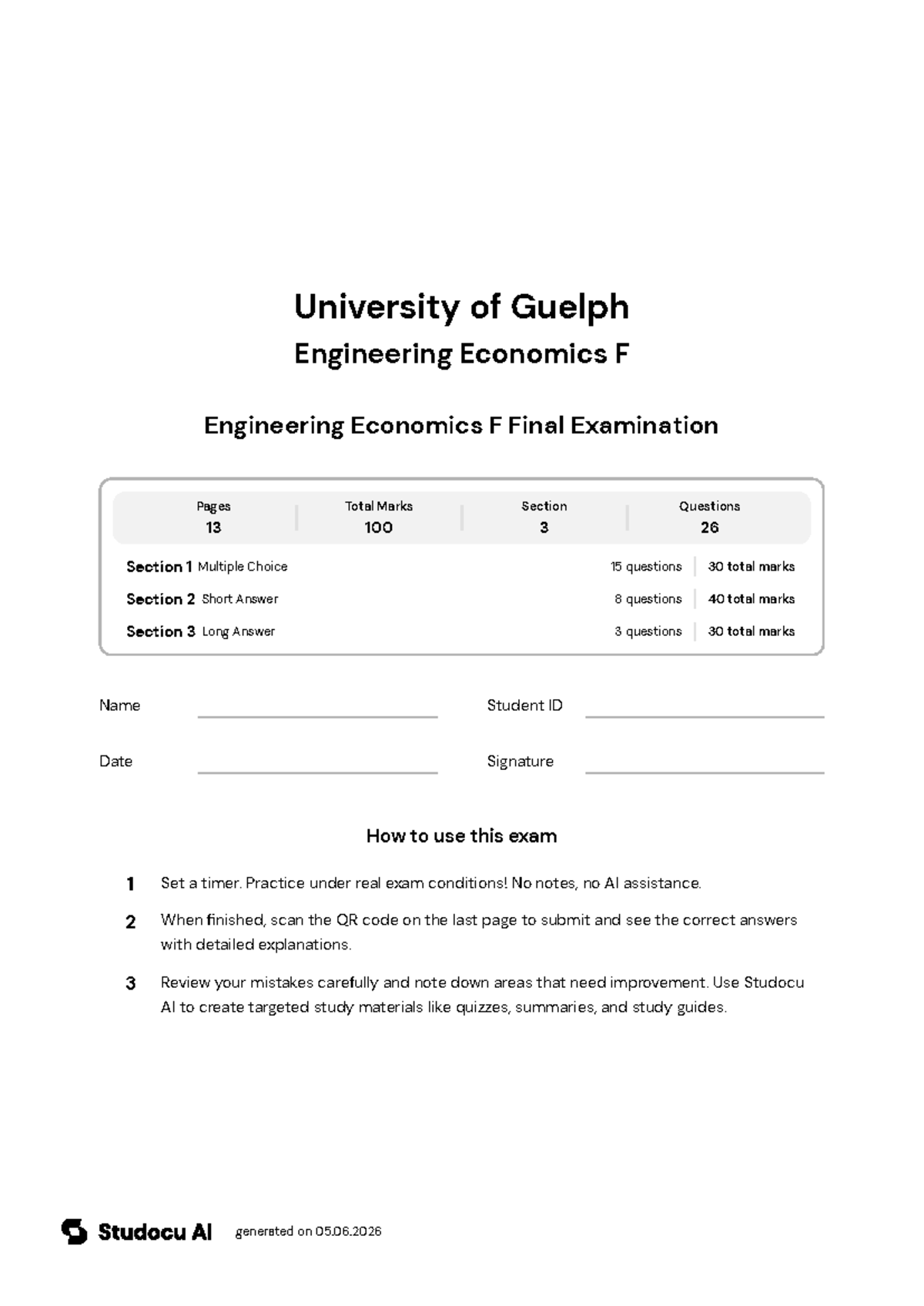 Engineering Economics F Final Examination - Studocu