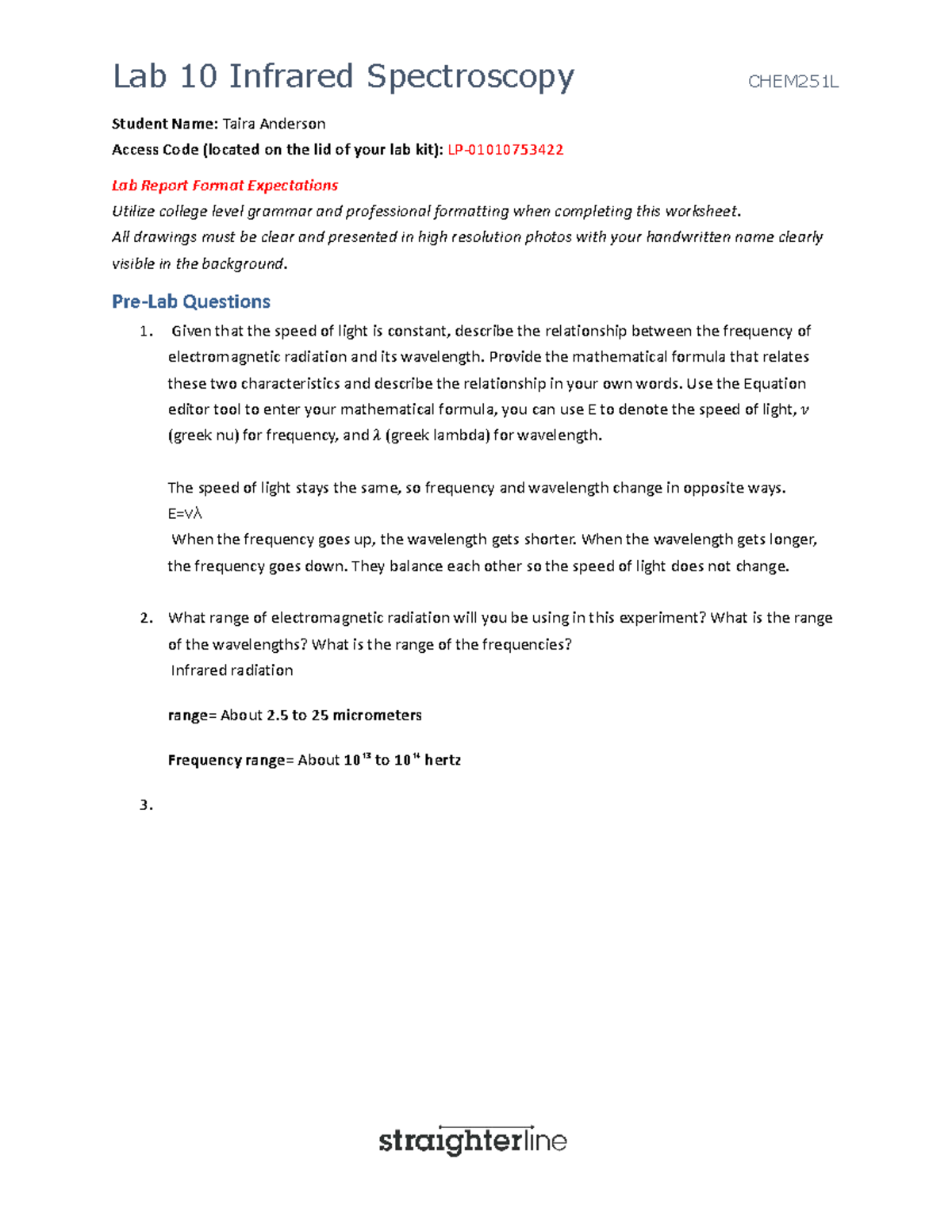 Lab 10 Infrared Spectroscopy Analysis - CHEM251L - Studocu