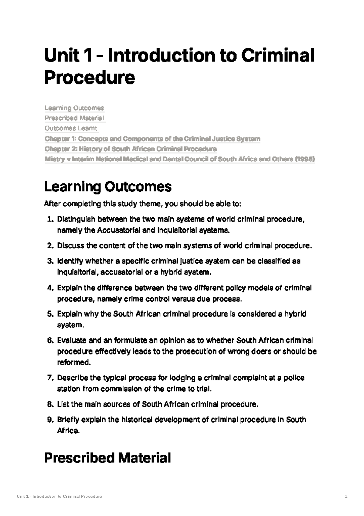 Unit 1: Introduction to Criminal Procedure - Key Concepts & Case Study ...