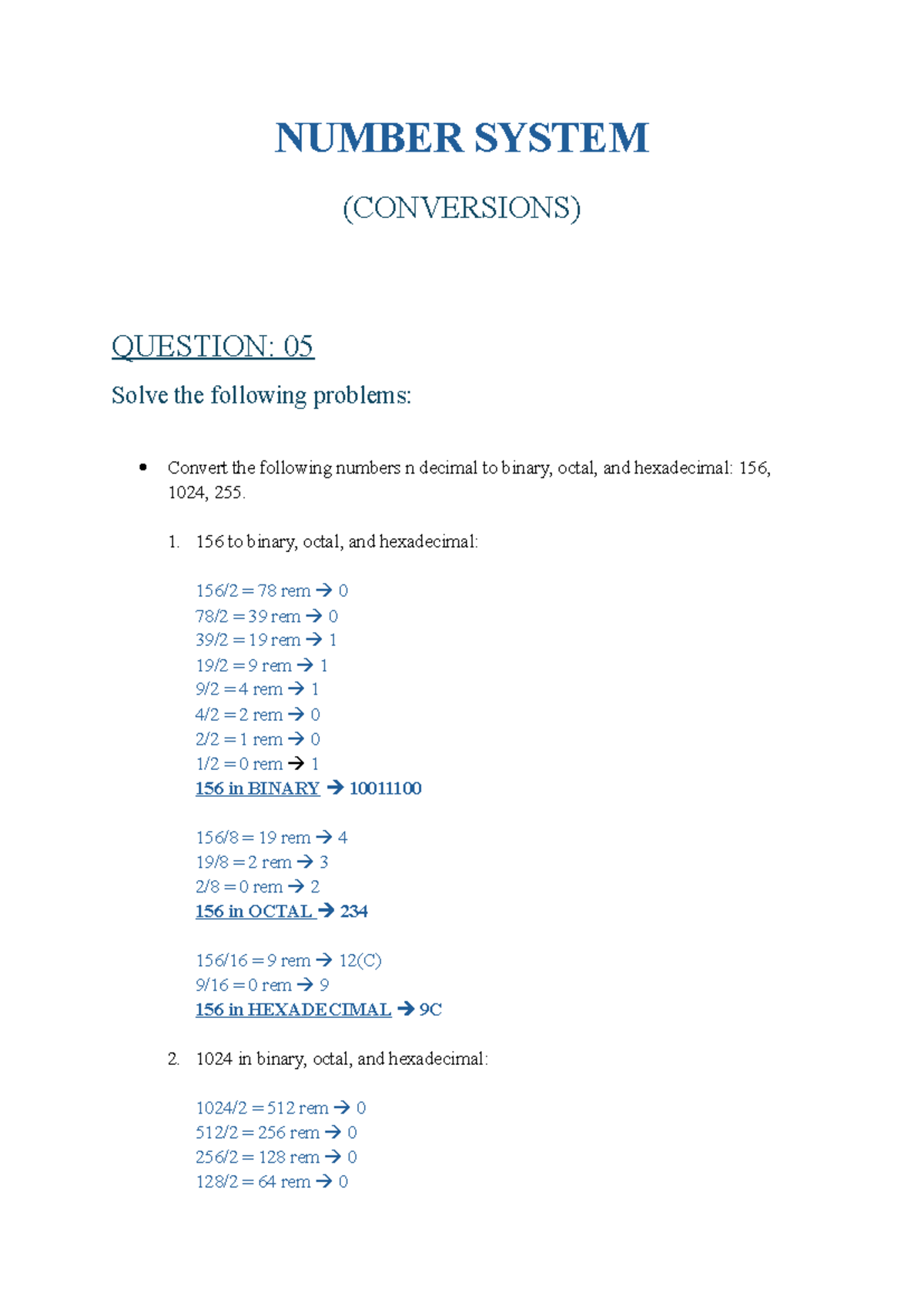 Number System (Conversions) Questions and Solutions - Studocu