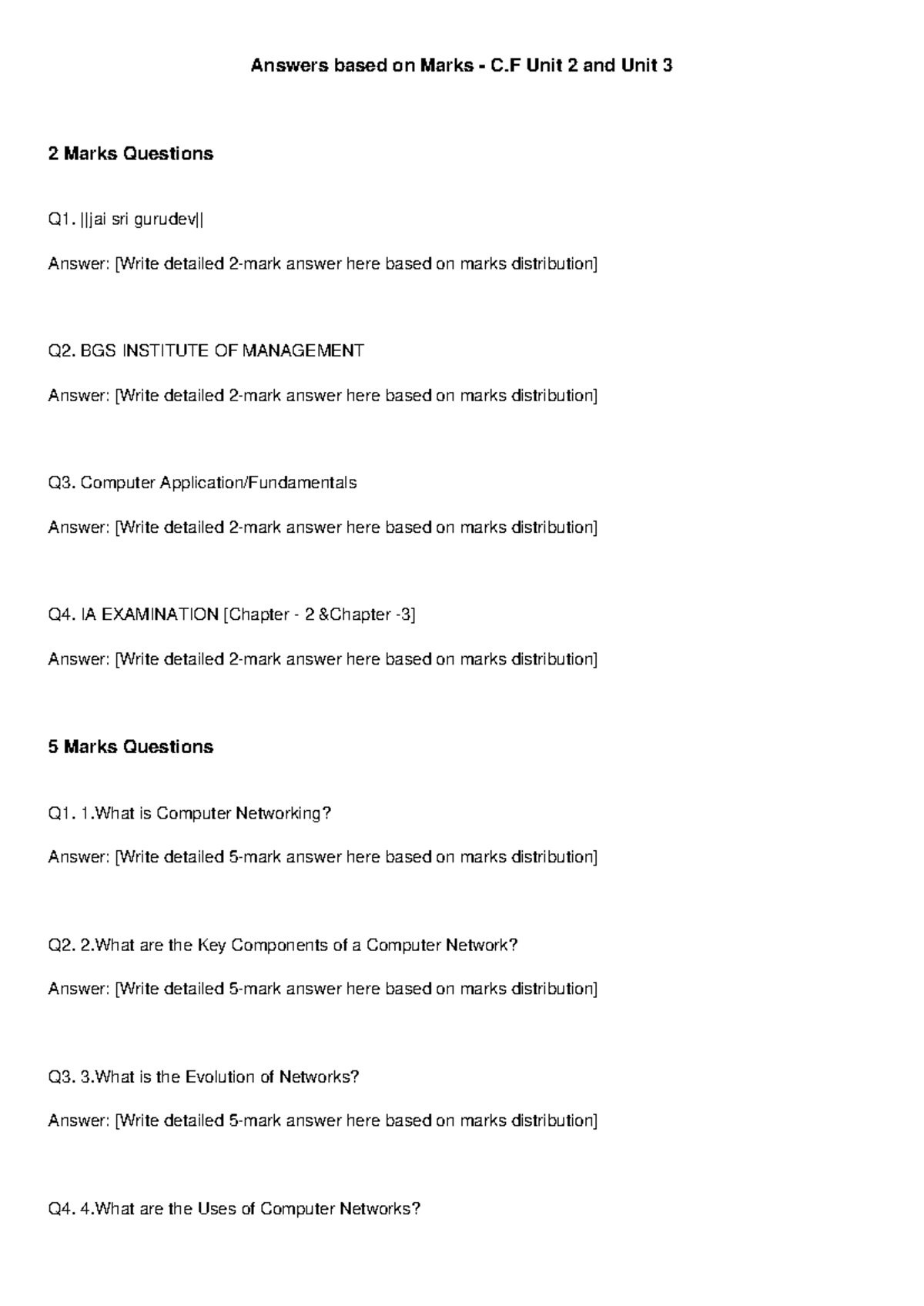 Answers CF Unit 2 & 3: 2 & 5 Marks Questions Explained - Studocu