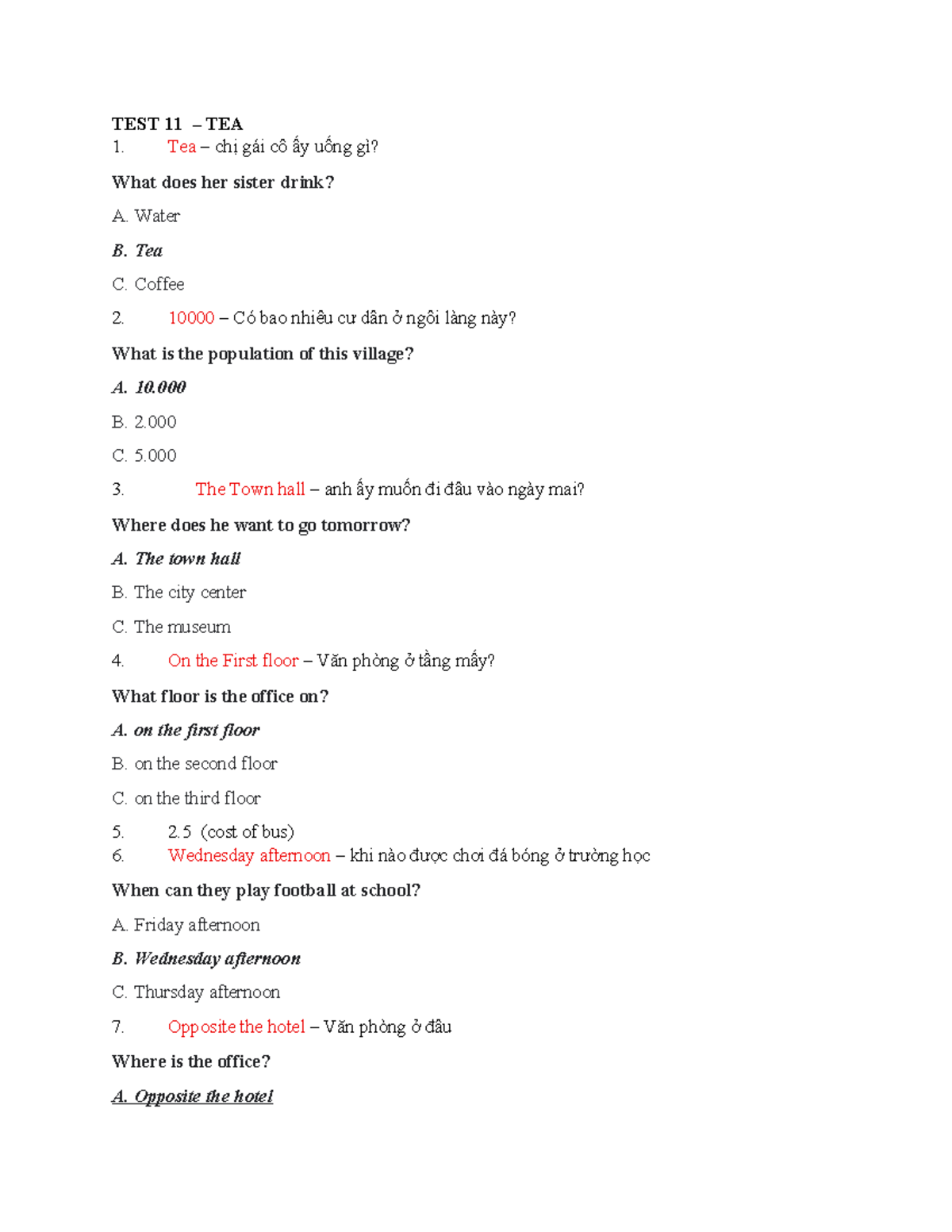 TEST 11 TEA 1 - Listening Comprehension Questions - Studocu