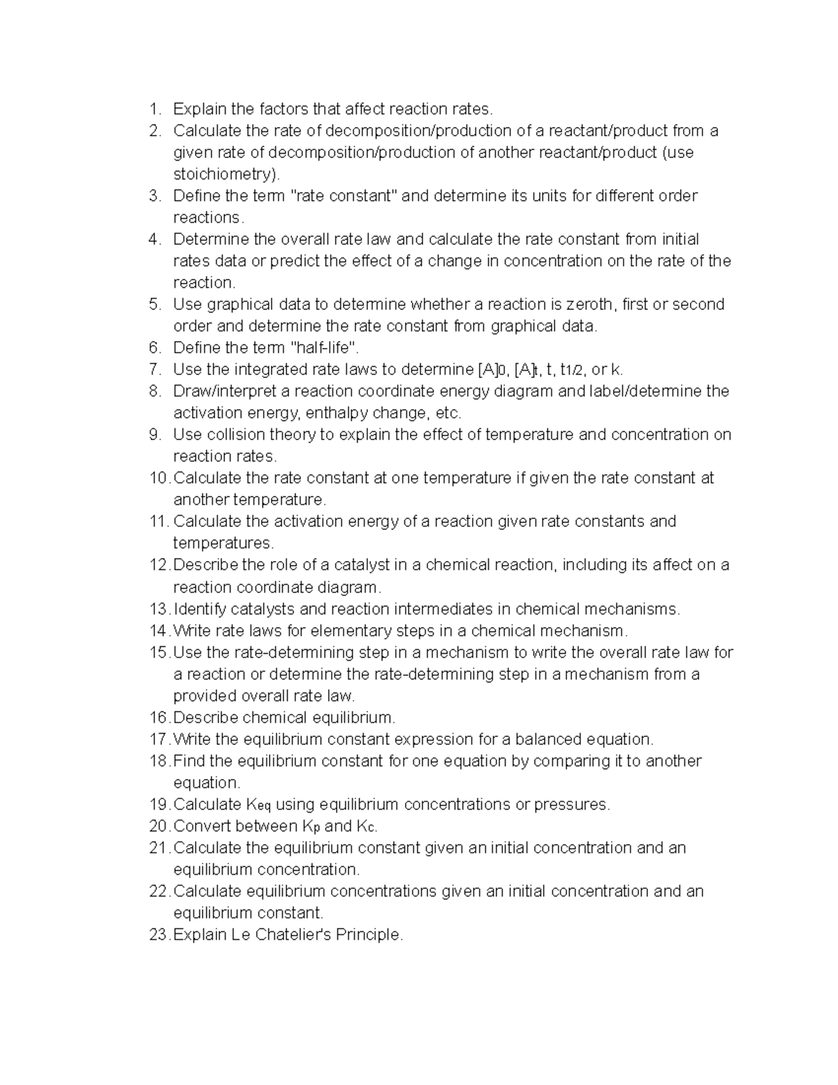 Reaction Rates and Equilibrium Analysis - CHEM 101 Final Exam Notes ...