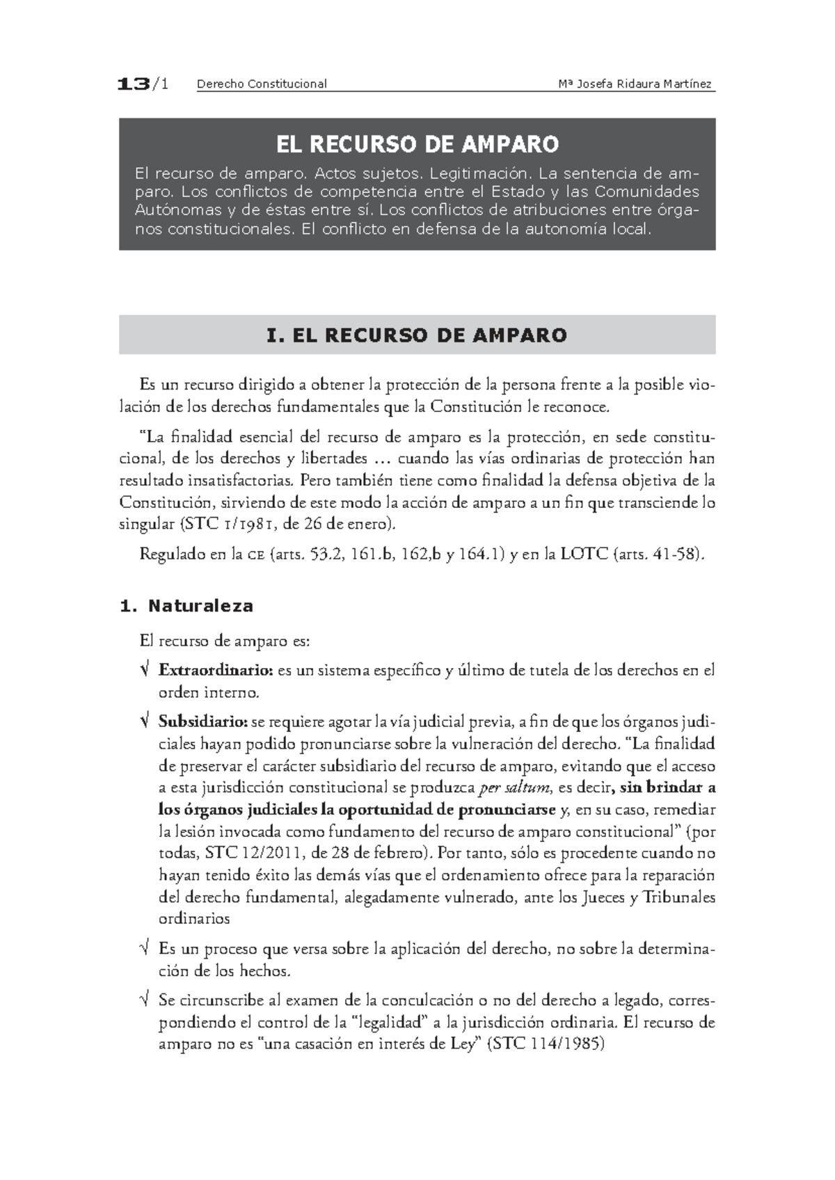 Tema 13: El Recurso de Amparo en Derecho Constitucional (Derecho 13 ...