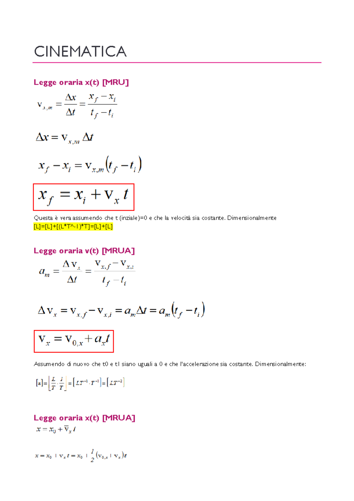 Equazioni Di Fisica Di Base Cinematica
