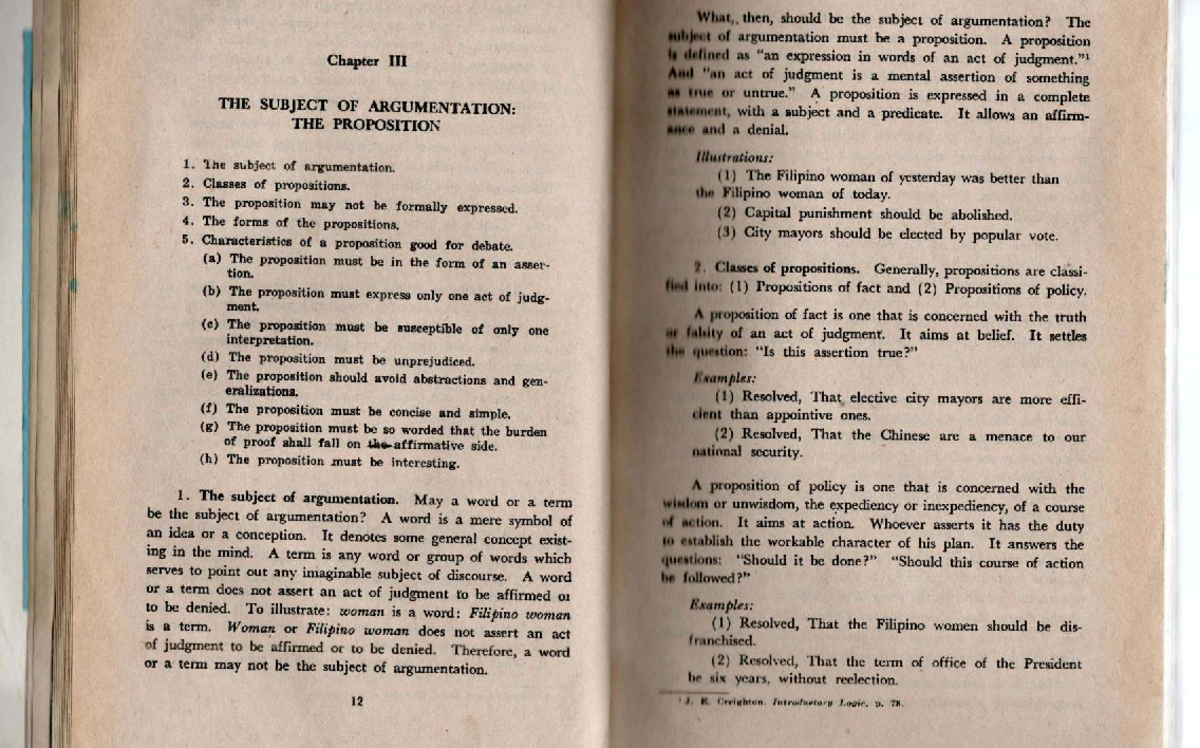 The Proposition: Lecture Notes on Argumentation and Debate - Studocu