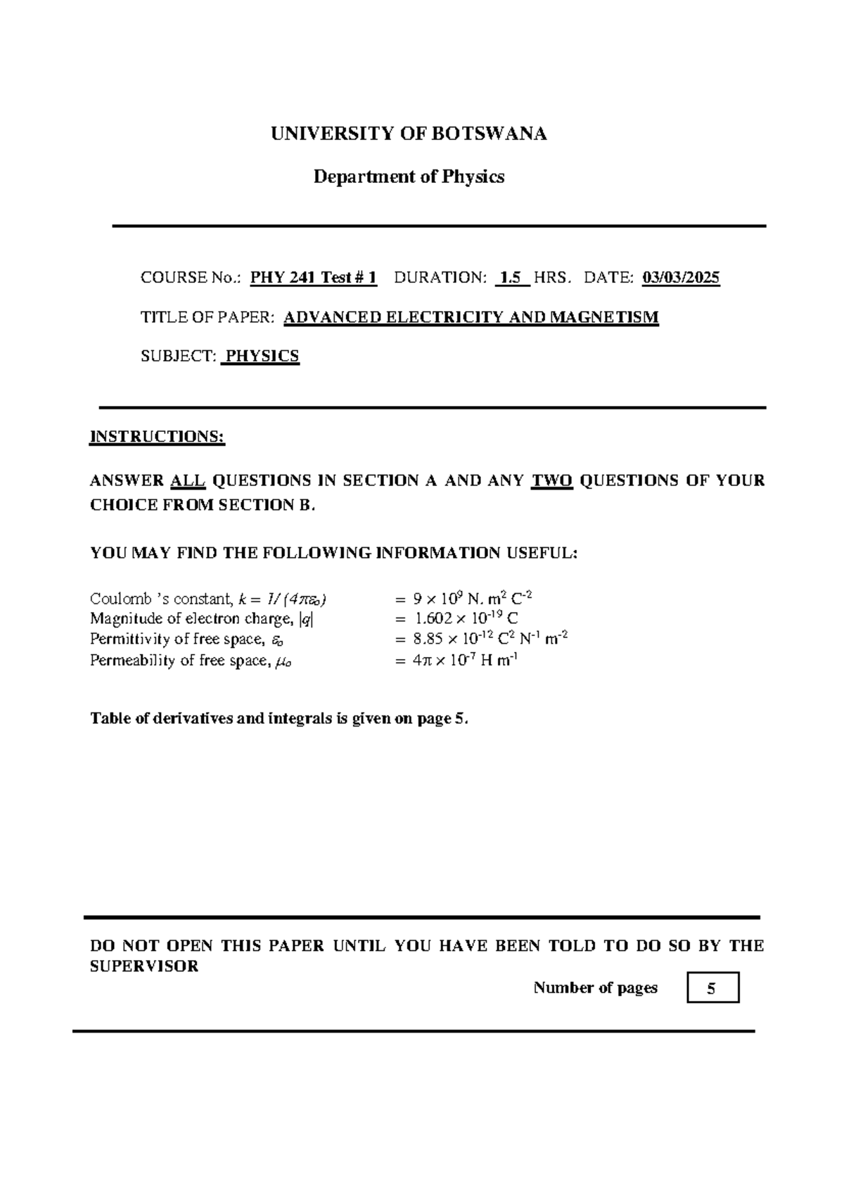 PHY 241 Test 1 Solutions: Advanced Electricity & Magnetism - Studocu