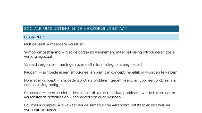 SOCIALE UITSLUITING IN DE VERZORGINGSSTAAT: BEGRIPPEN EN VISIES ...