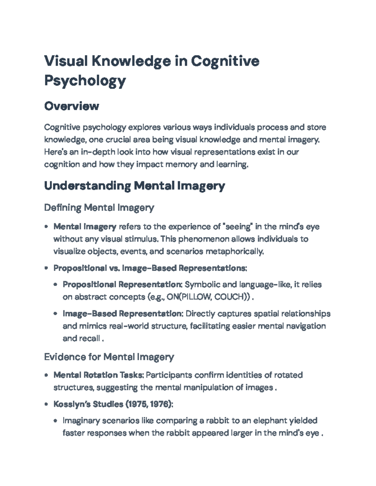 Visual Knowledge and Mental Imagery in Cognitive Psychology - Visual ...