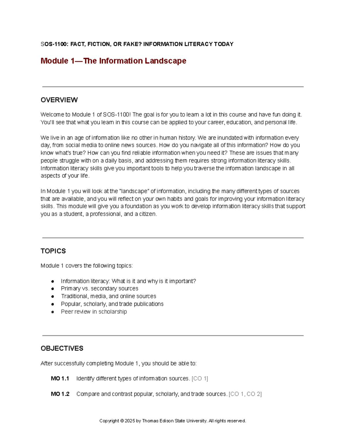 SOS-1100: Module 1 - Navigating the Information Landscape - Studocu