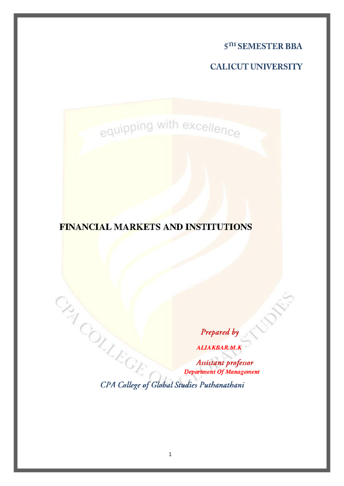FIN 12 Financial Markets and Institutions: Comprehensive Study Notes ...