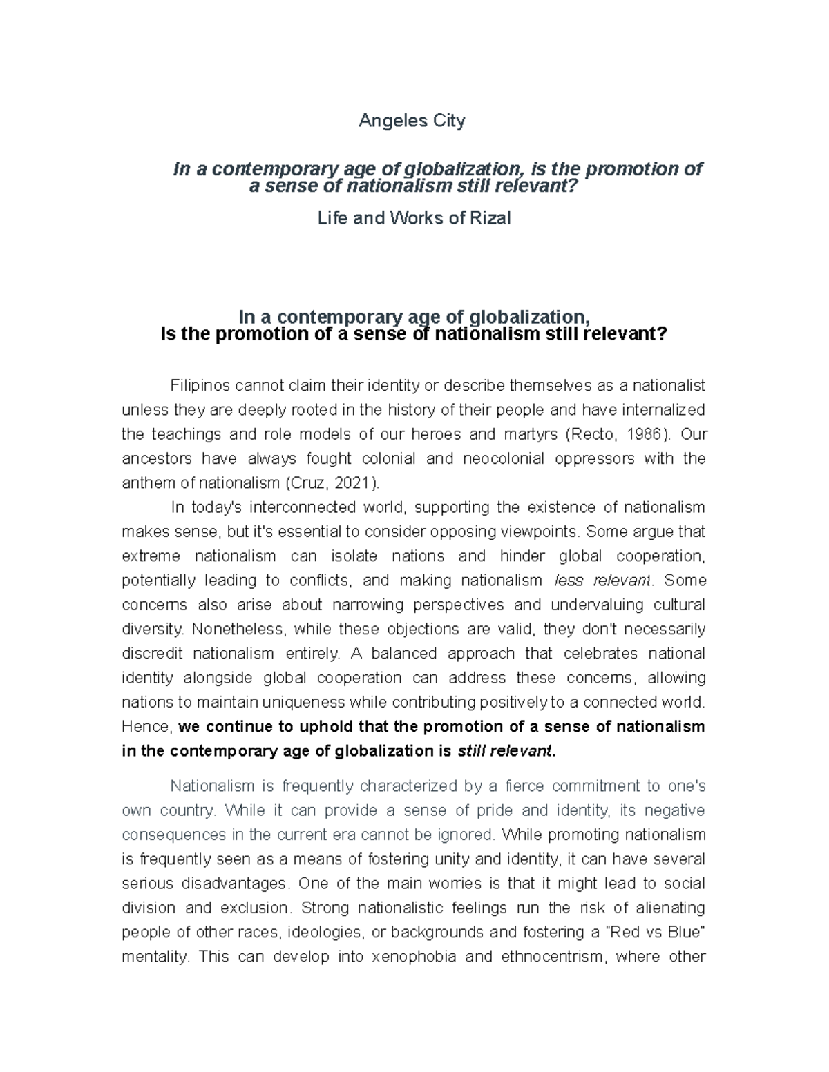 Revisiting Nationalism's Relevance in the Globalization Era: A Position ...