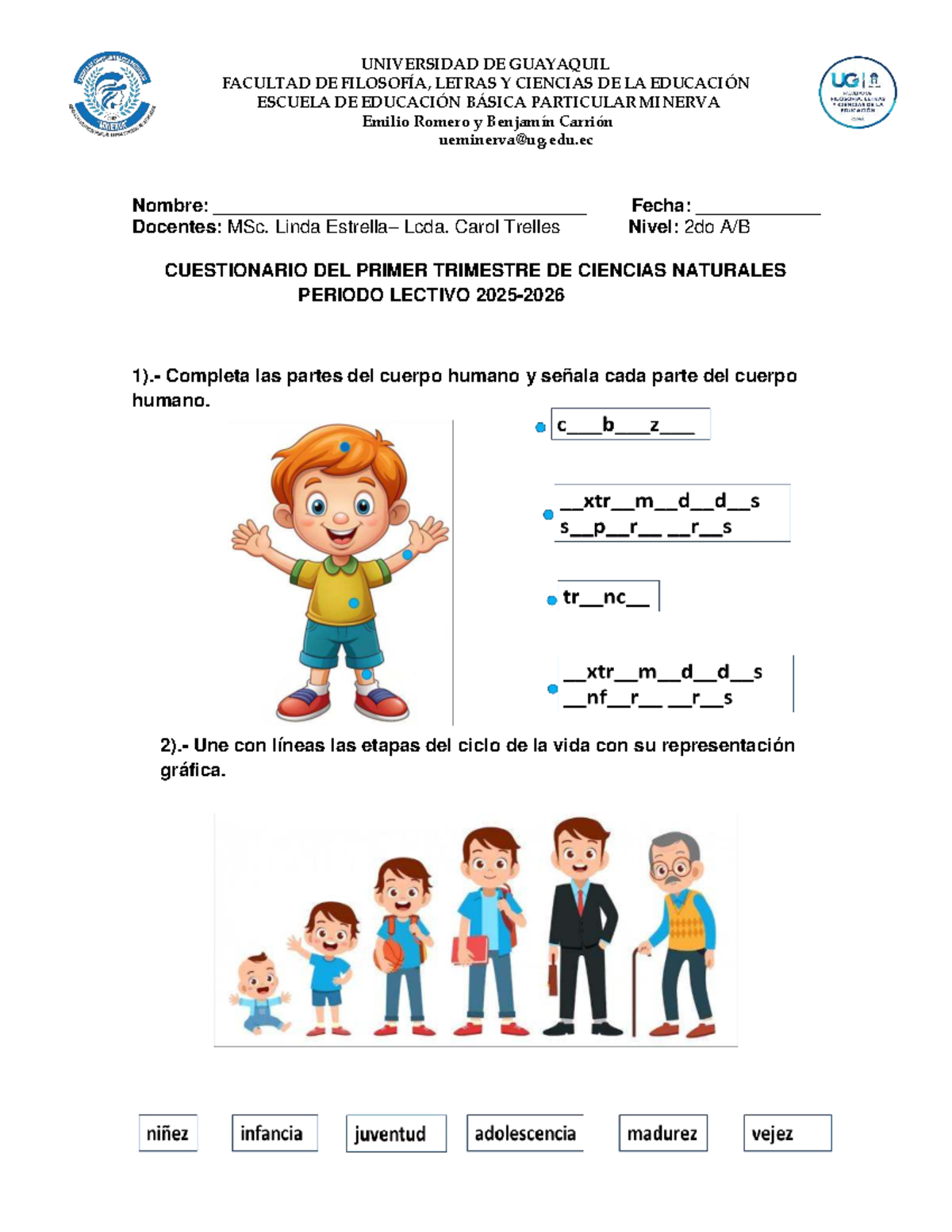 Cuestionario de Ciencias Naturales - 2do Nivel - Primer Trimestre - Document Preview