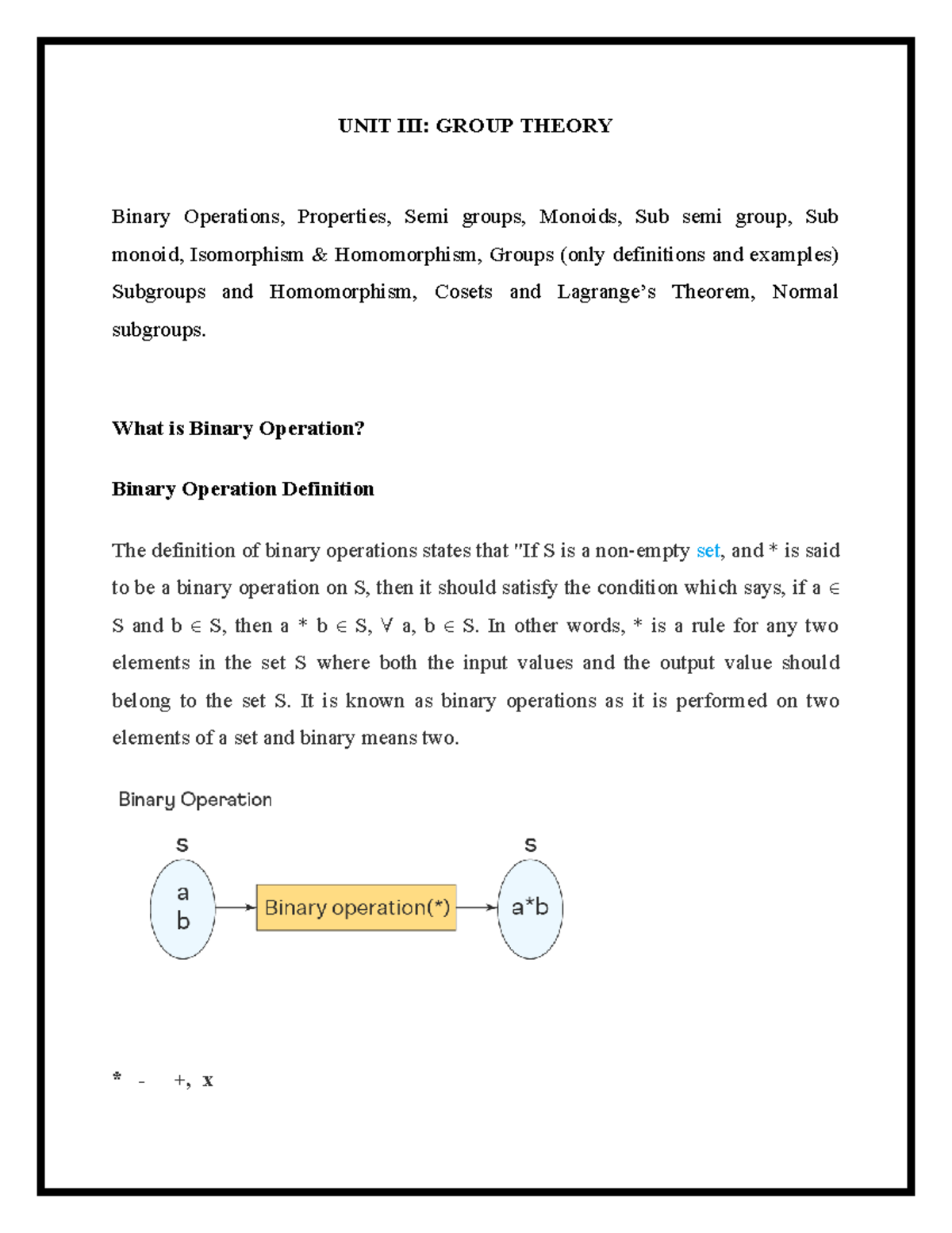 Unit 3: Binary Operations & Group Theory Notes (Discrete Mathematics ...