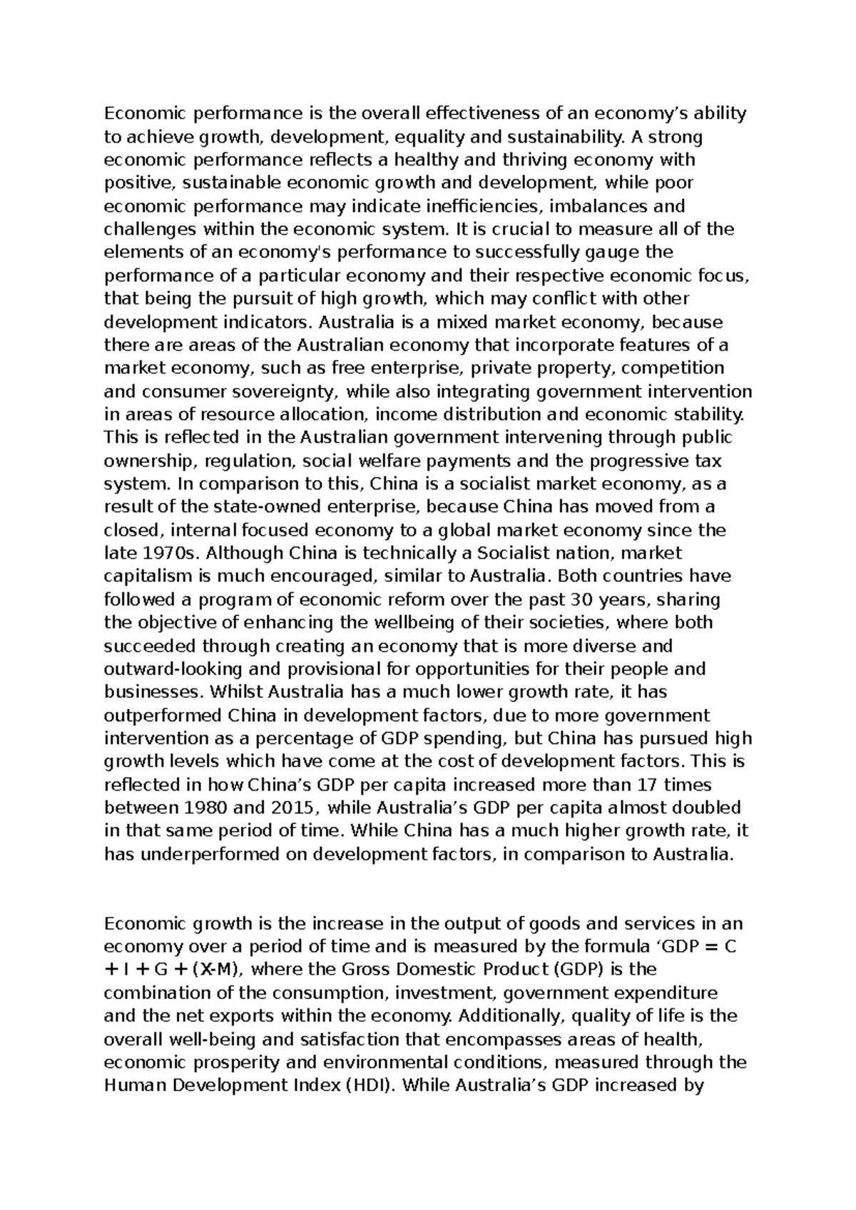 Y11 T1 2024 Economics Essay: Australia vs. China Economic Performance ...