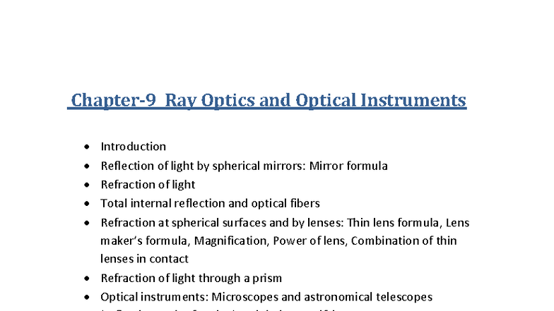 Ray Optics (PHYS101) - Comprehensive Study Notes on Reflection ...