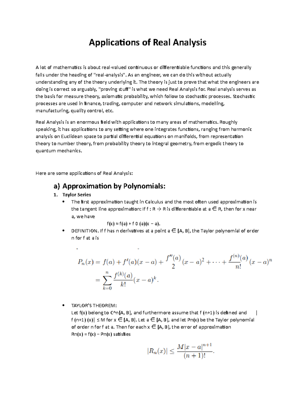 Applications of Real Analysis - As an engineer, we can do this without ...