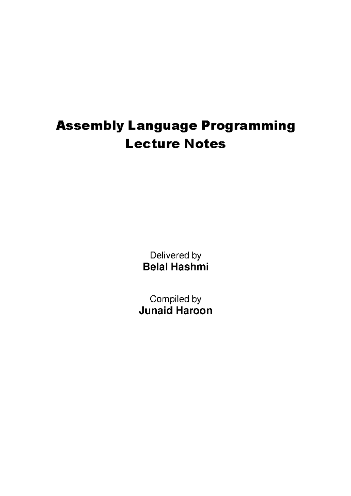 CS401 Assembly Language Programming Lecture Notes by Belal Hashmi - Studocu