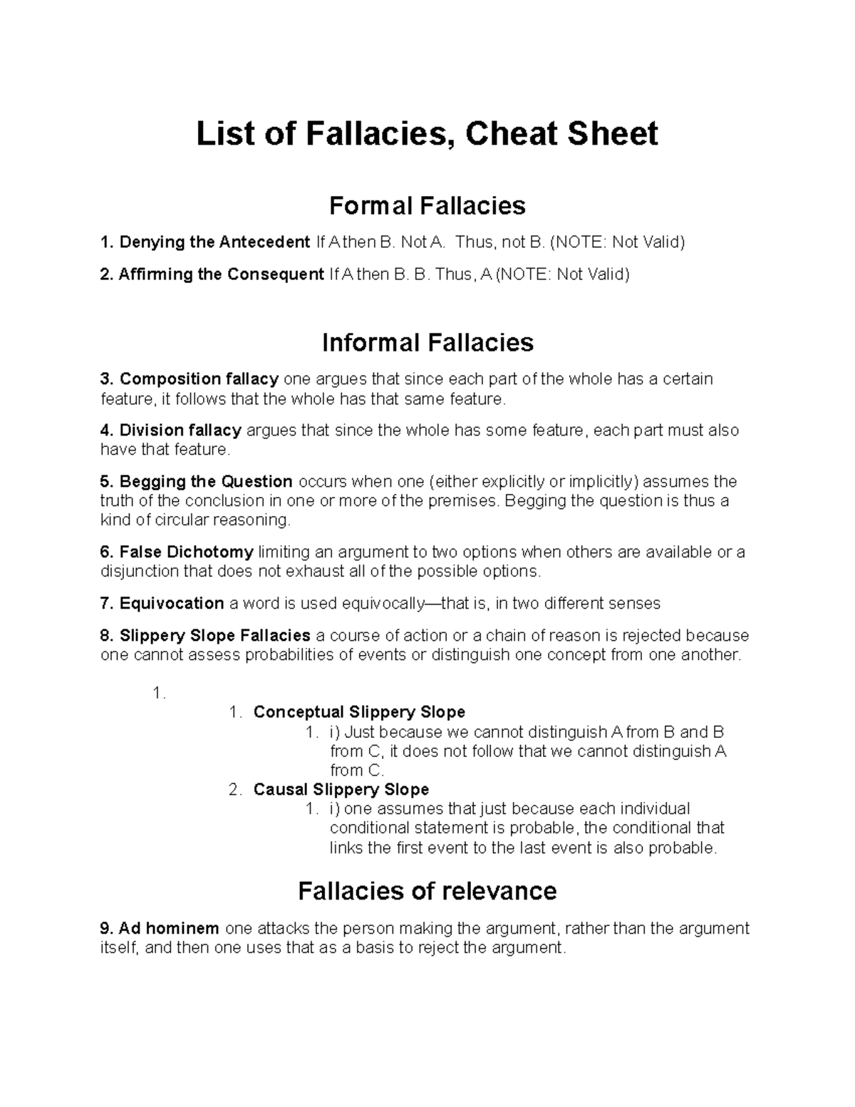 Fallacies Cheat Sheet Key Concepts And Examples For Quick Reference