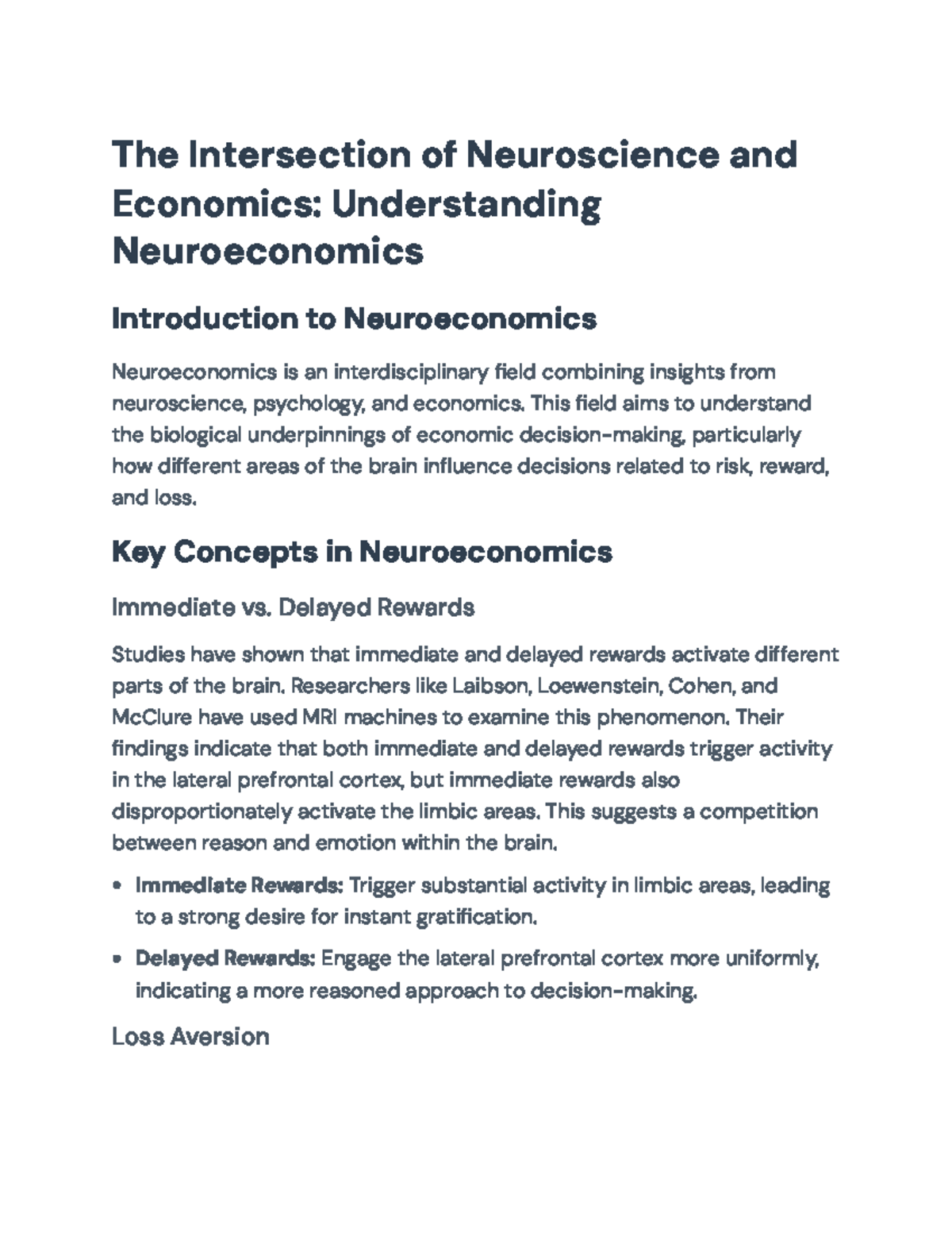 Neuroeconomics: Exploring the Intersection of Neuroscience and ...