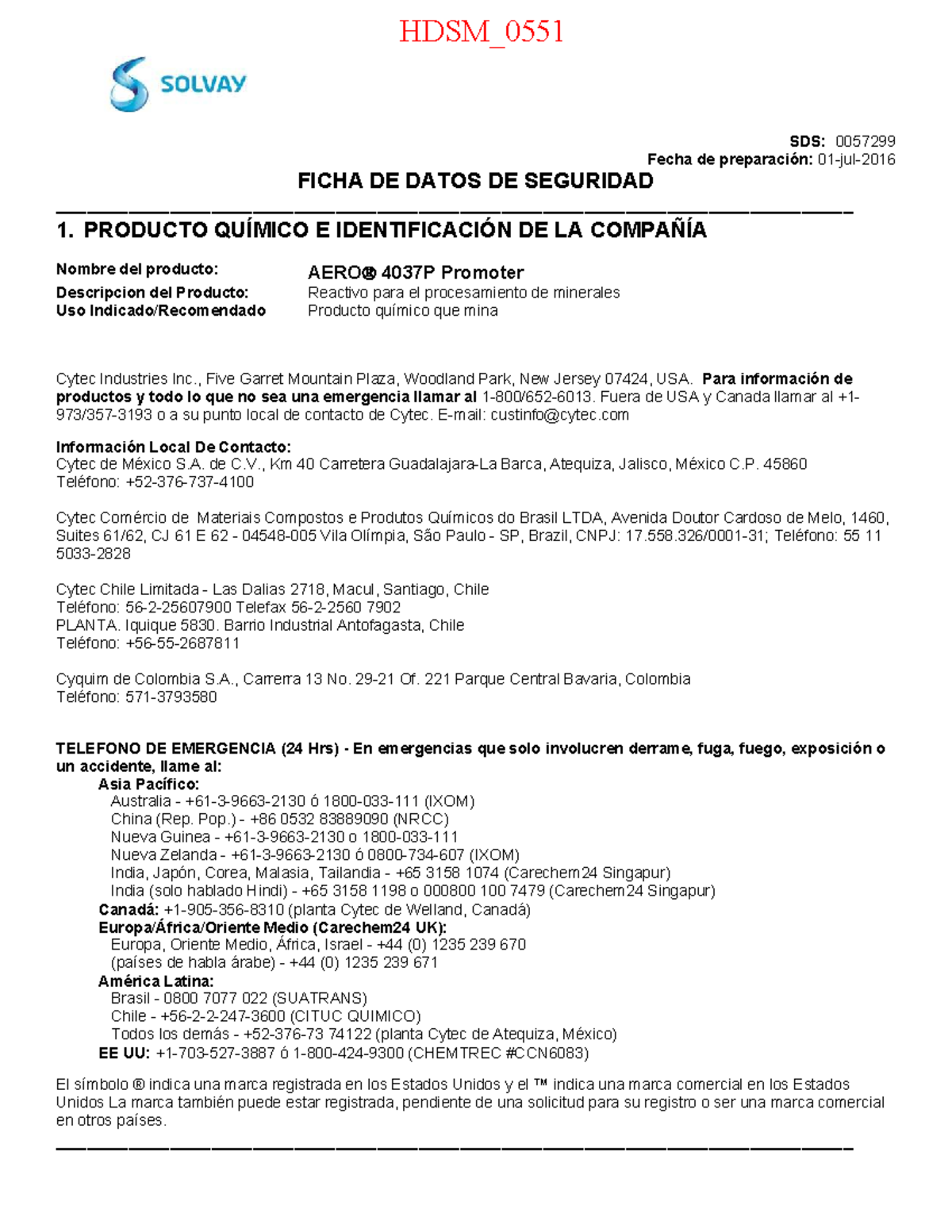 HDSM_0551 SDS: 4037P Promoter - Ficha de Datos de Seguridad - Studocu