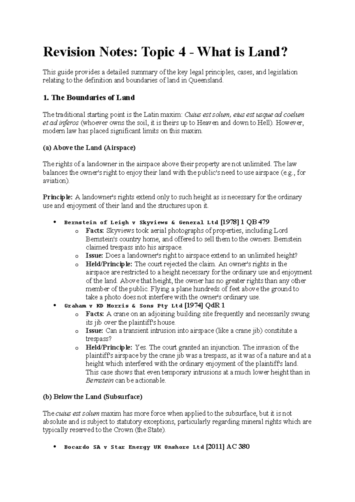 LAWS2706 Revision Notes: Key Principles of Land Ownership and Rights ...