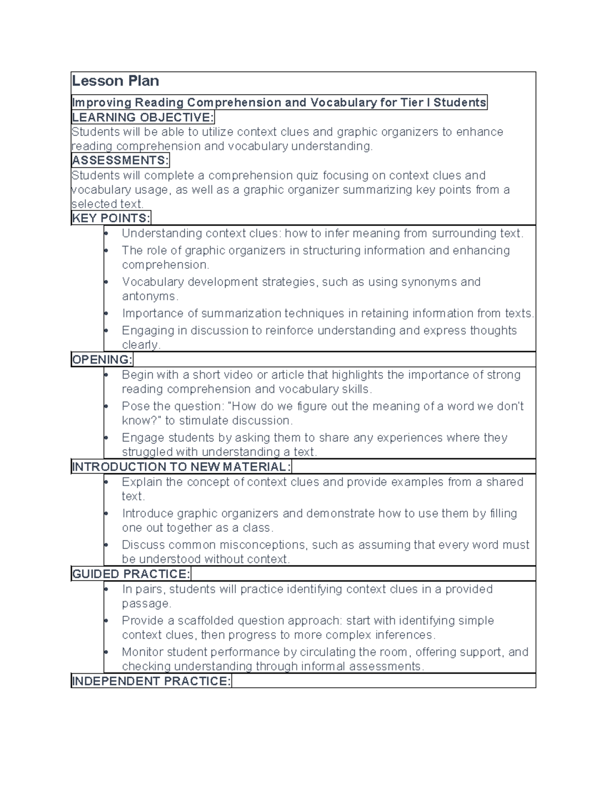 D769 T1 - Lesson Plan: Enhancing Reading Comprehension & Vocabulary ...