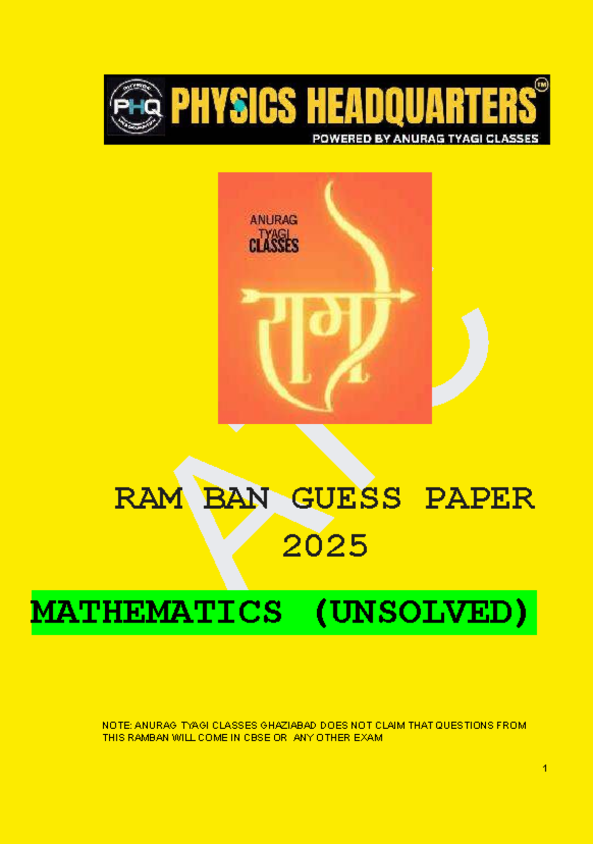 AT C RAM BAN GUESS PAPER 2025 MATHEMATICS (UNSOLVED) - Studocu