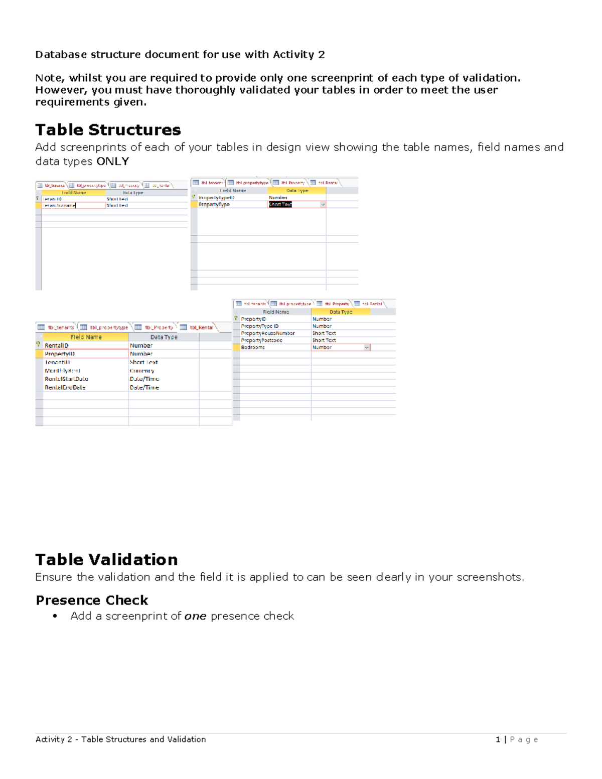 Activity 2: Database Structure and Validation Guidelines - Studocu