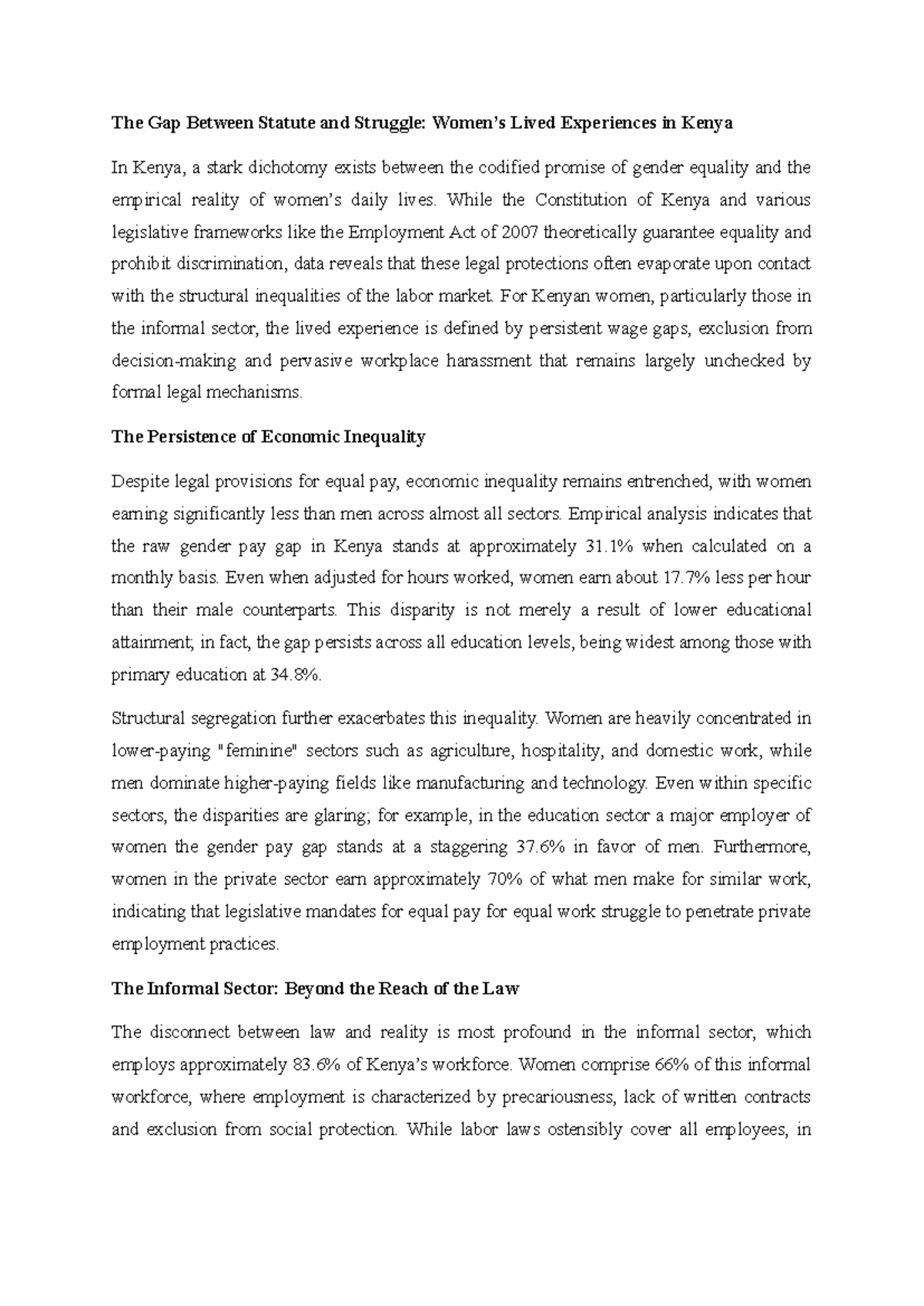 Gender Disparities in Economic Laws: A Case Study of Kenya - Studocu