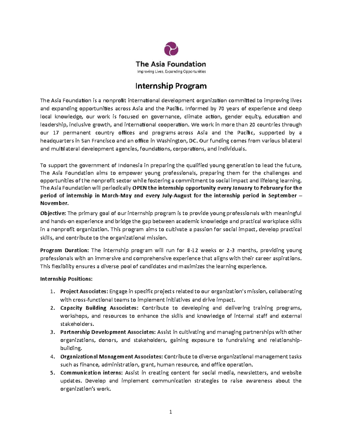 TAF-ID Internship Program Overview and Opportunities - Studocu