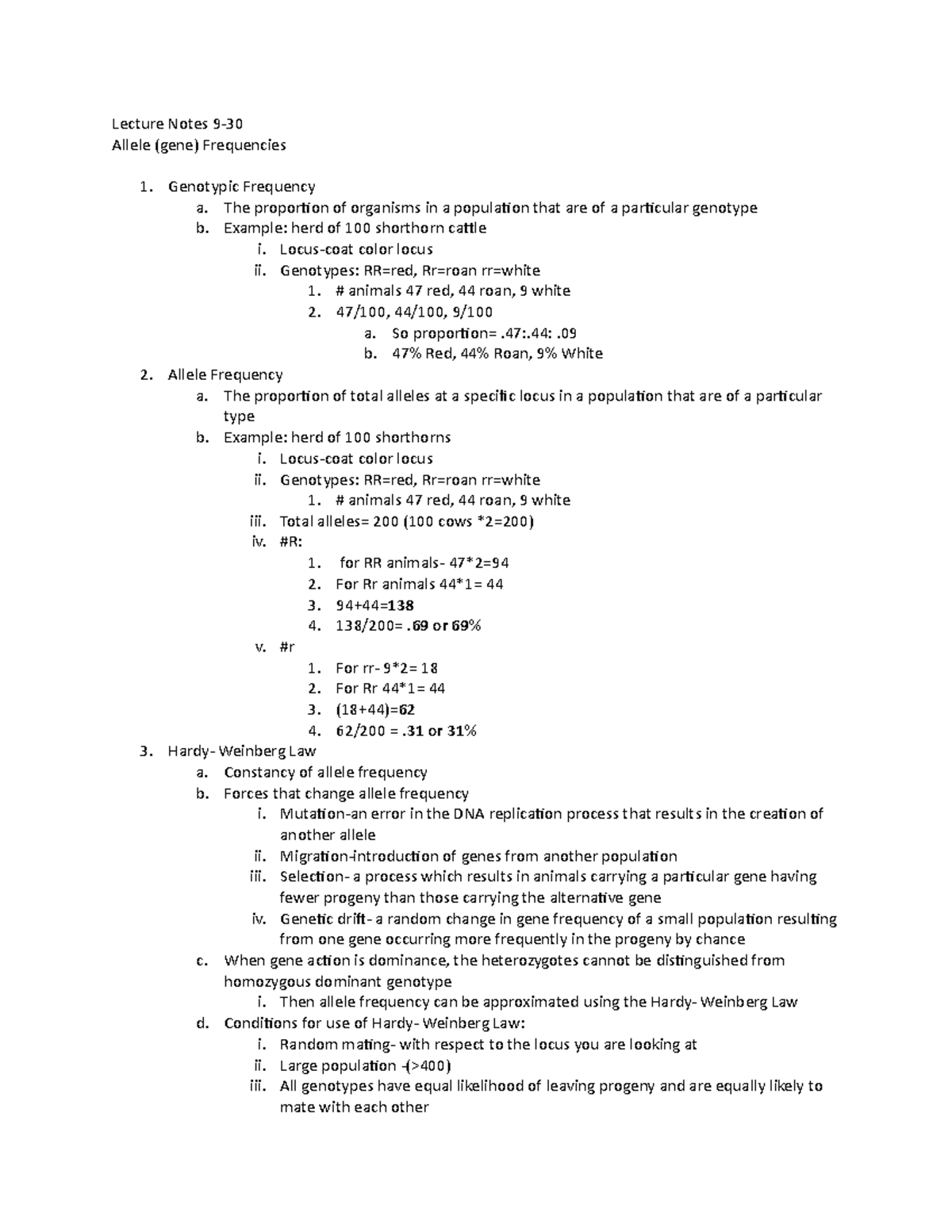 Lecture Notes 9-30: Understanding Allele Frequencies and Genotypes ...