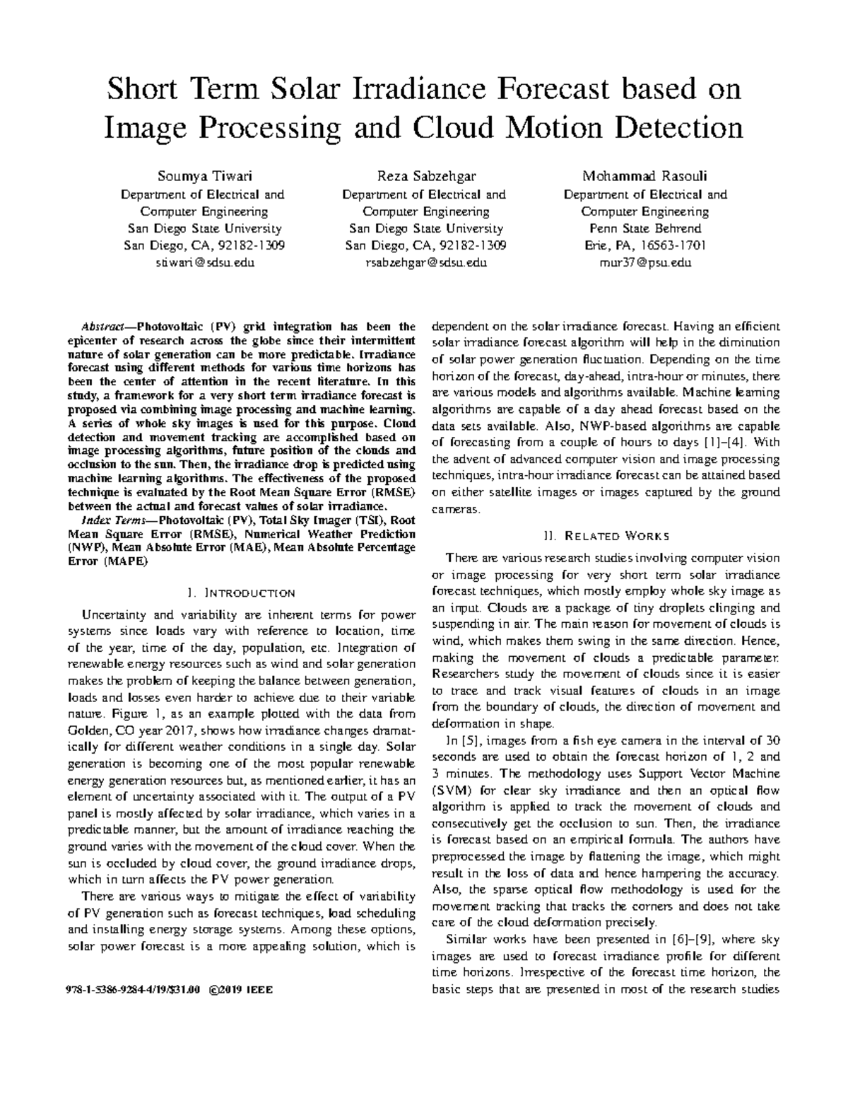 Short Term Solar Irradiance Forecasting via Image Processing Techniques ...