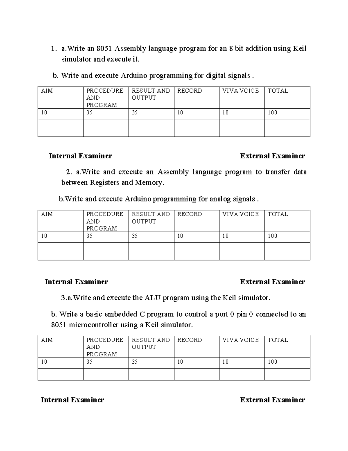 Lab Experiments on 8051 Assembly & Arduino Programming (Course Code ...