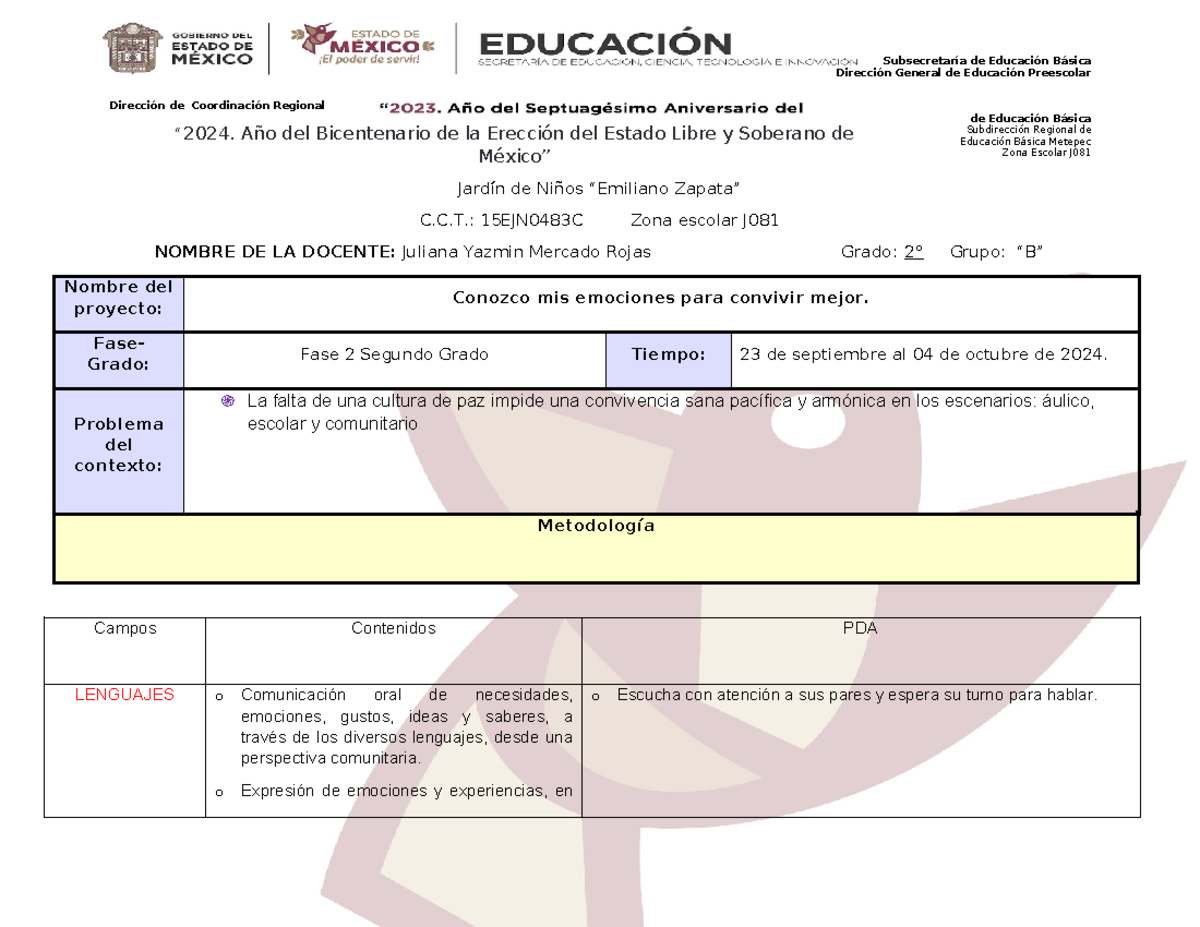PLAN del 23 sep a 4 de octubre - “2024. Año del Bicentenario de la ...