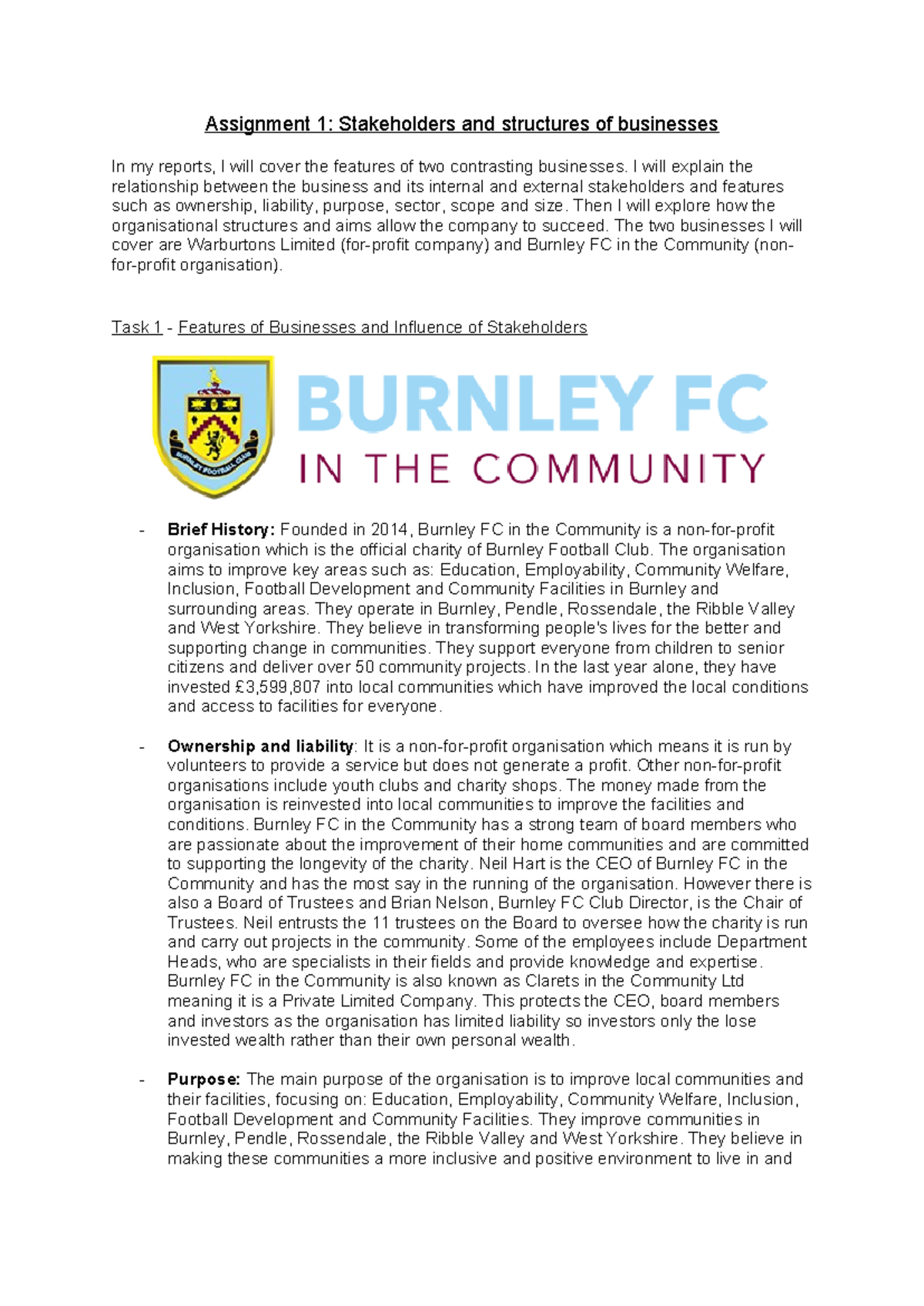 U1 A1 Business Stakeholders & Structures Report - Studocu