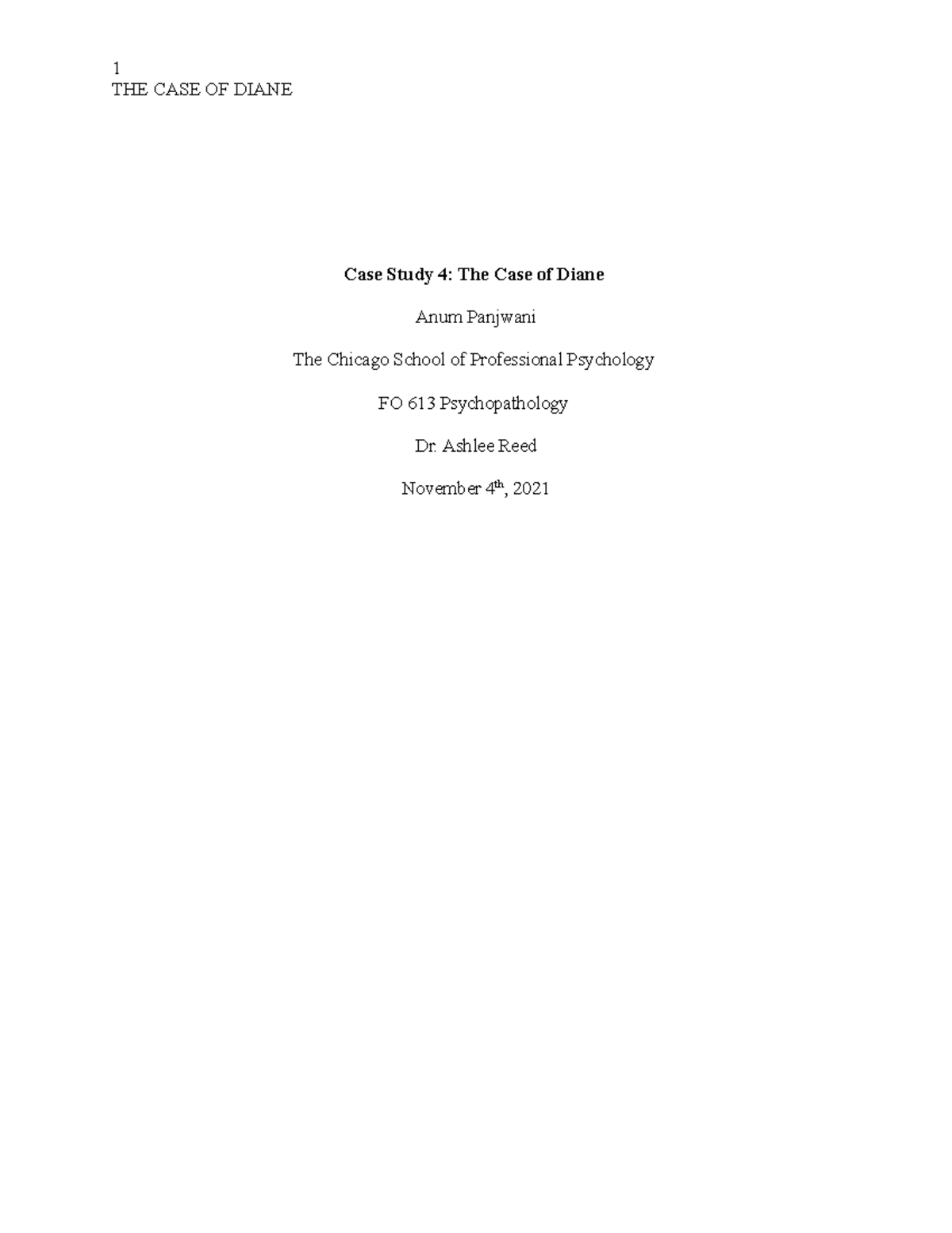 Case Study 4: Analyzing Diane's Psychopathology & Treatment Plan - Studocu