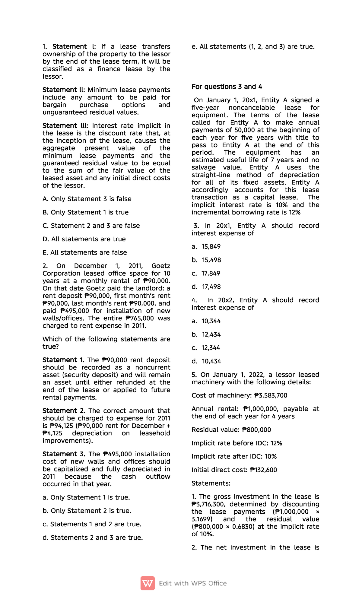 Lease-Quiz: Understanding Finance and Operating Leases in Gov Acc - Studocu