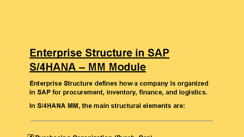 Enterprise Structure in SAP S/4HANA: MM Module Overview - Studocu